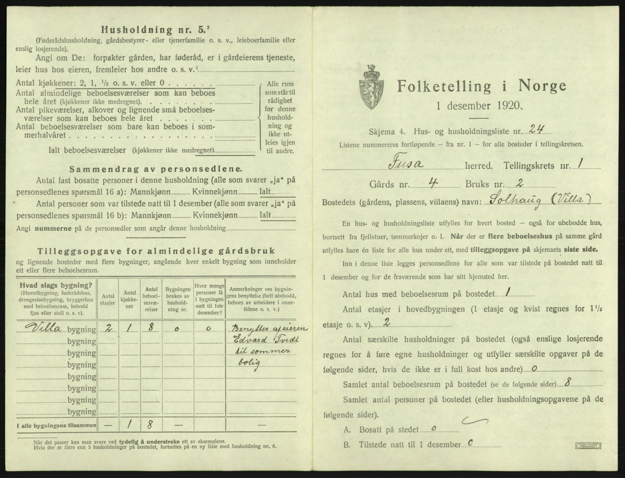 SAB, 1920 census for Fusa, 1920, p. 70