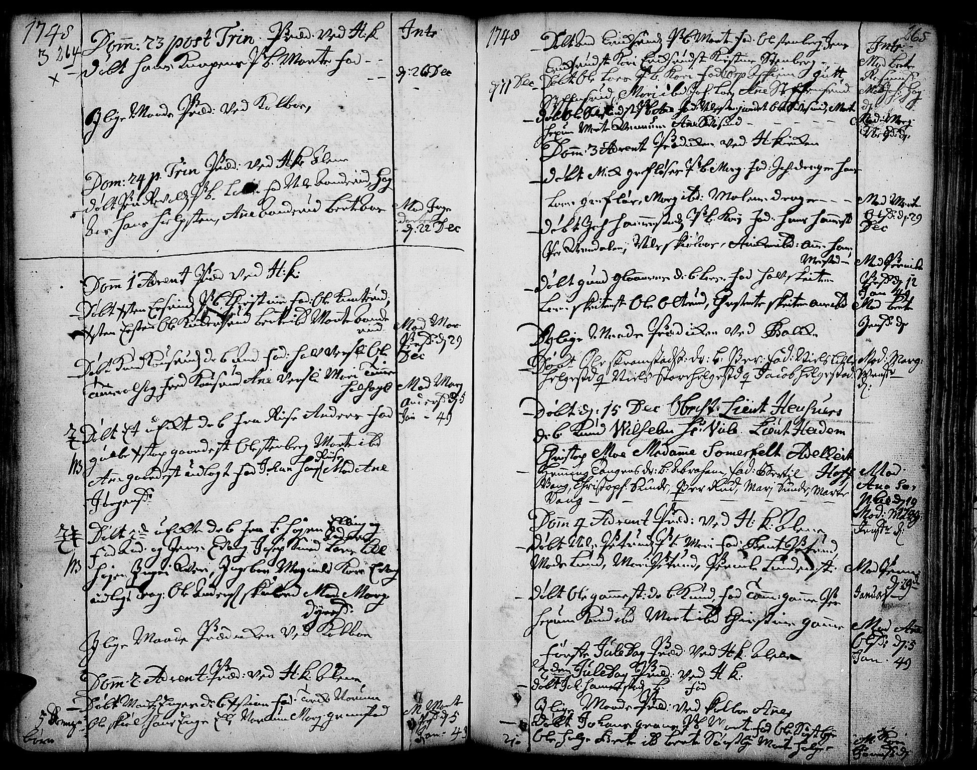 Toten prestekontor, SAH/PREST-102/H/Ha/Haa/L0003: Parish register (official) no. 3, 1734-1751, p. 264-265