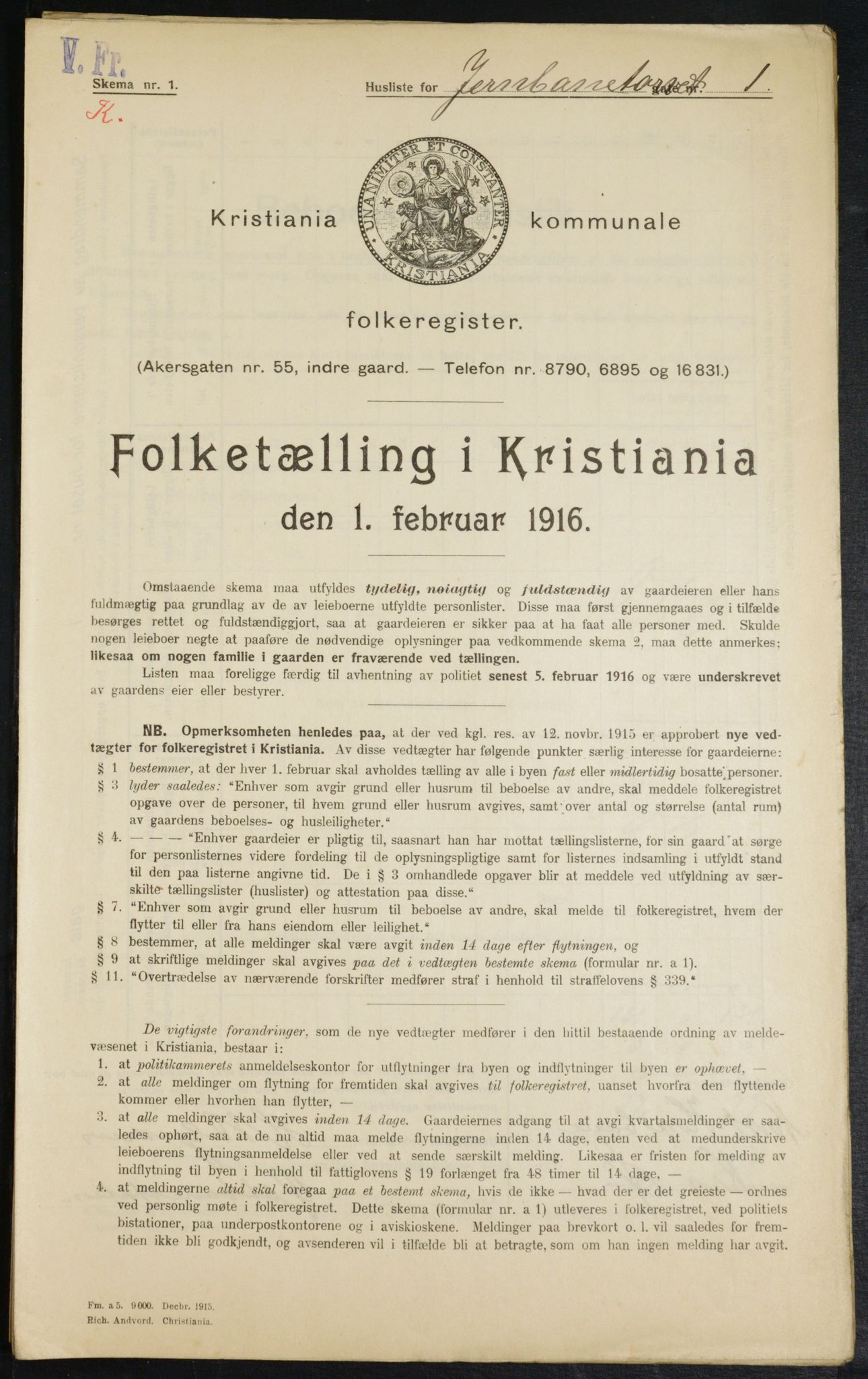 OBA, Municipal Census 1916 for Kristiania, 1916, p. 48008