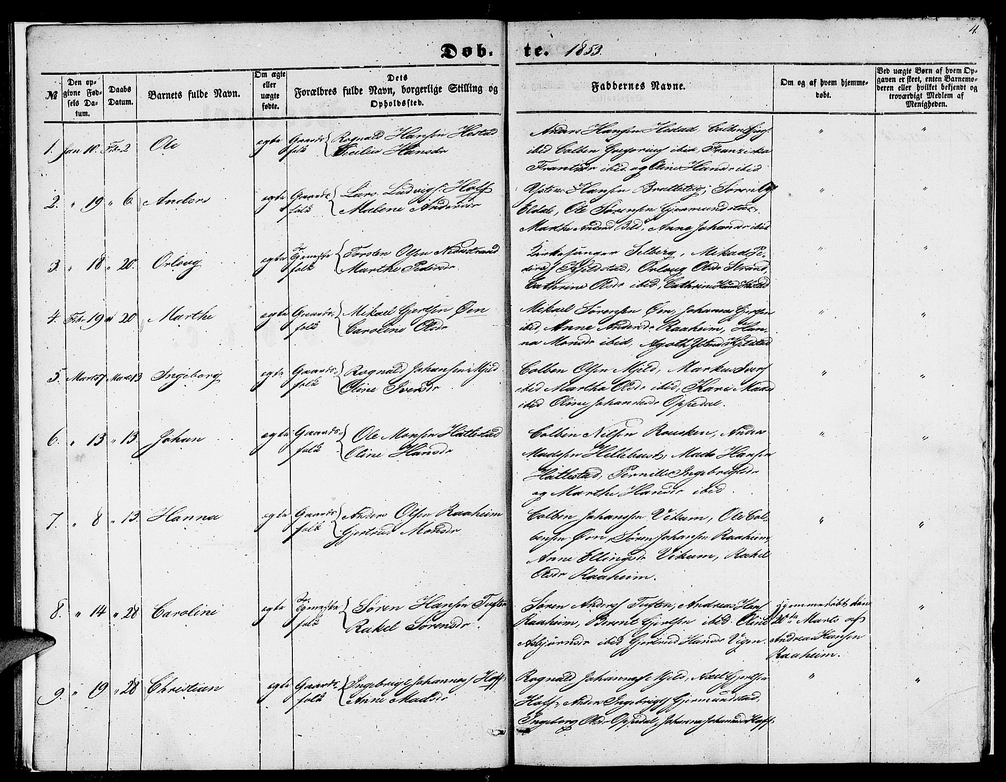 Gaular sokneprestembete, SAB/A-80001/H/Hab: Parish register (copy) no. C 1, 1853-1877, p. 4