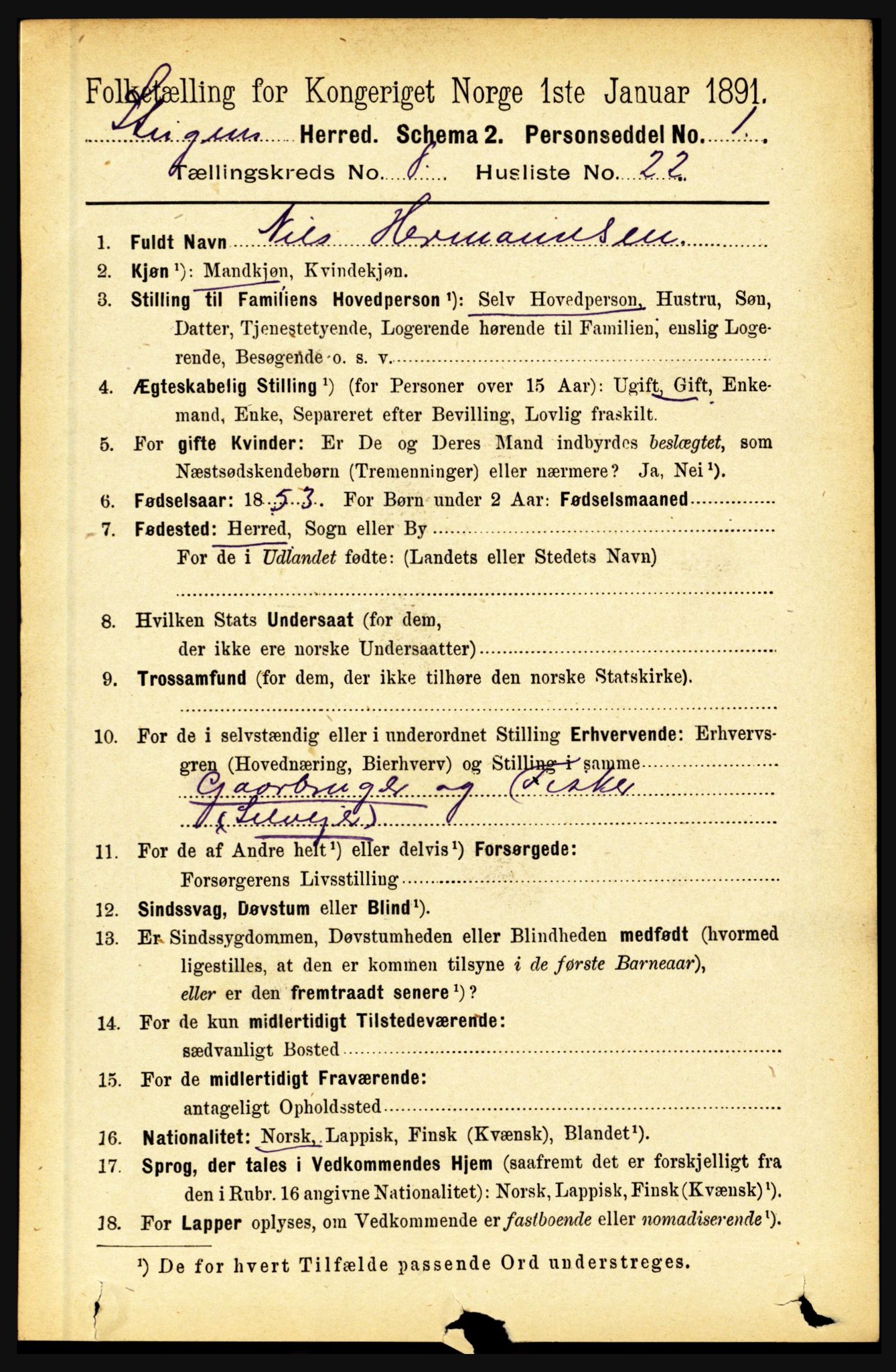 RA, 1891 census for 1848 Steigen, 1891, p. 2732