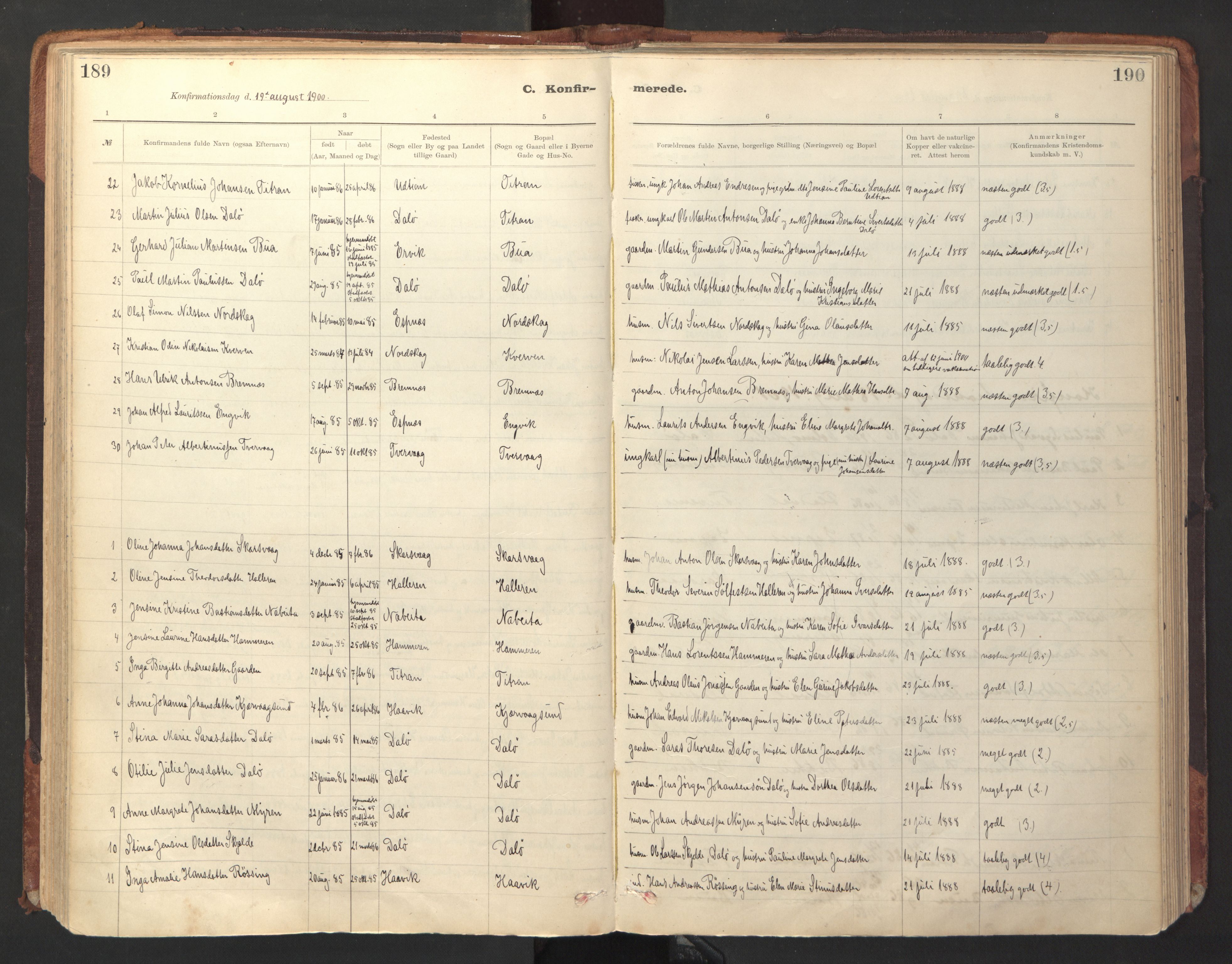 Ministerialprotokoller, klokkerbøker og fødselsregistre - Sør-Trøndelag, SAT/A-1456/641/L0596: Parish register (official) no. 641A02, 1898-1915, p. 189-190