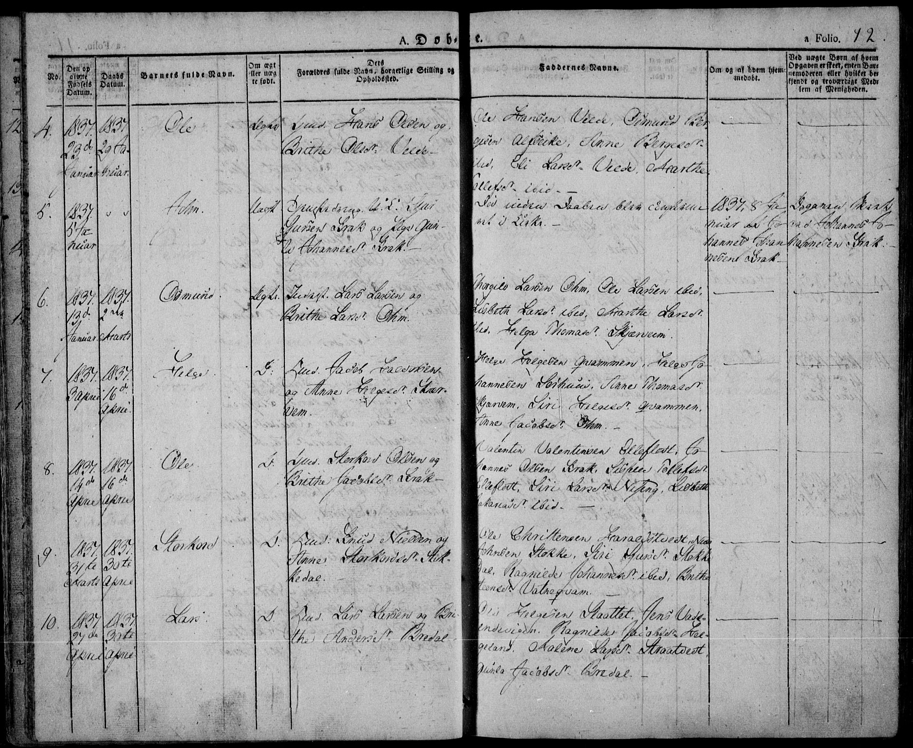 Skjold sokneprestkontor, SAST/A-101847/H/Ha/Haa/L0005: Parish register (official) no. A 5, 1830-1856, p. 12