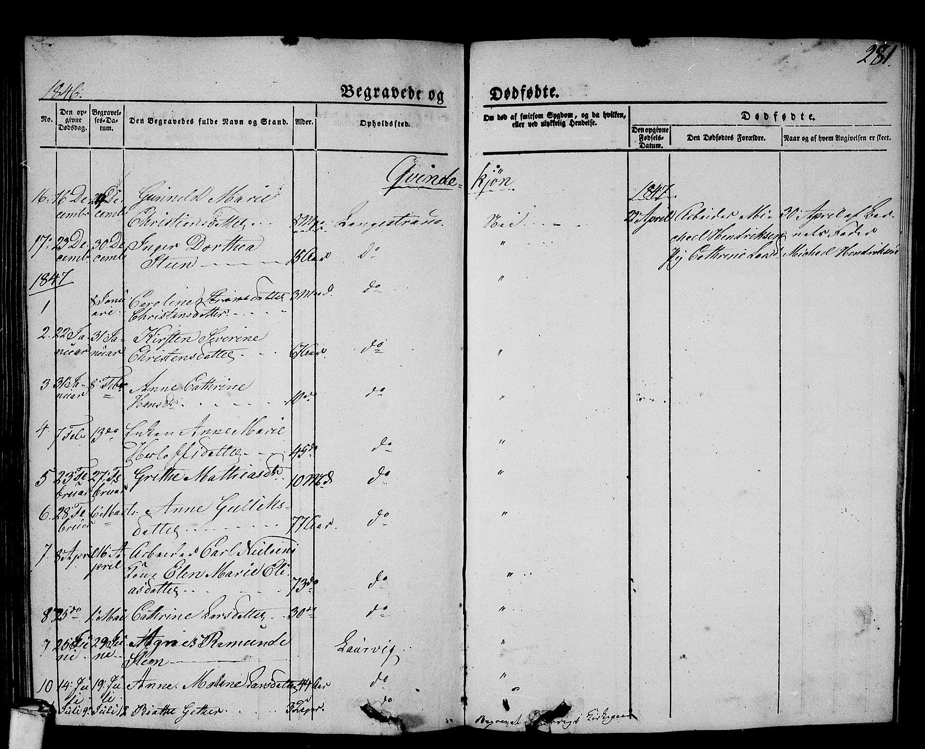 Larvik kirkebøker, AV/SAKO-A-352/G/Gb/L0002: Parish register (copy) no. II 2, 1843-1866, p. 281