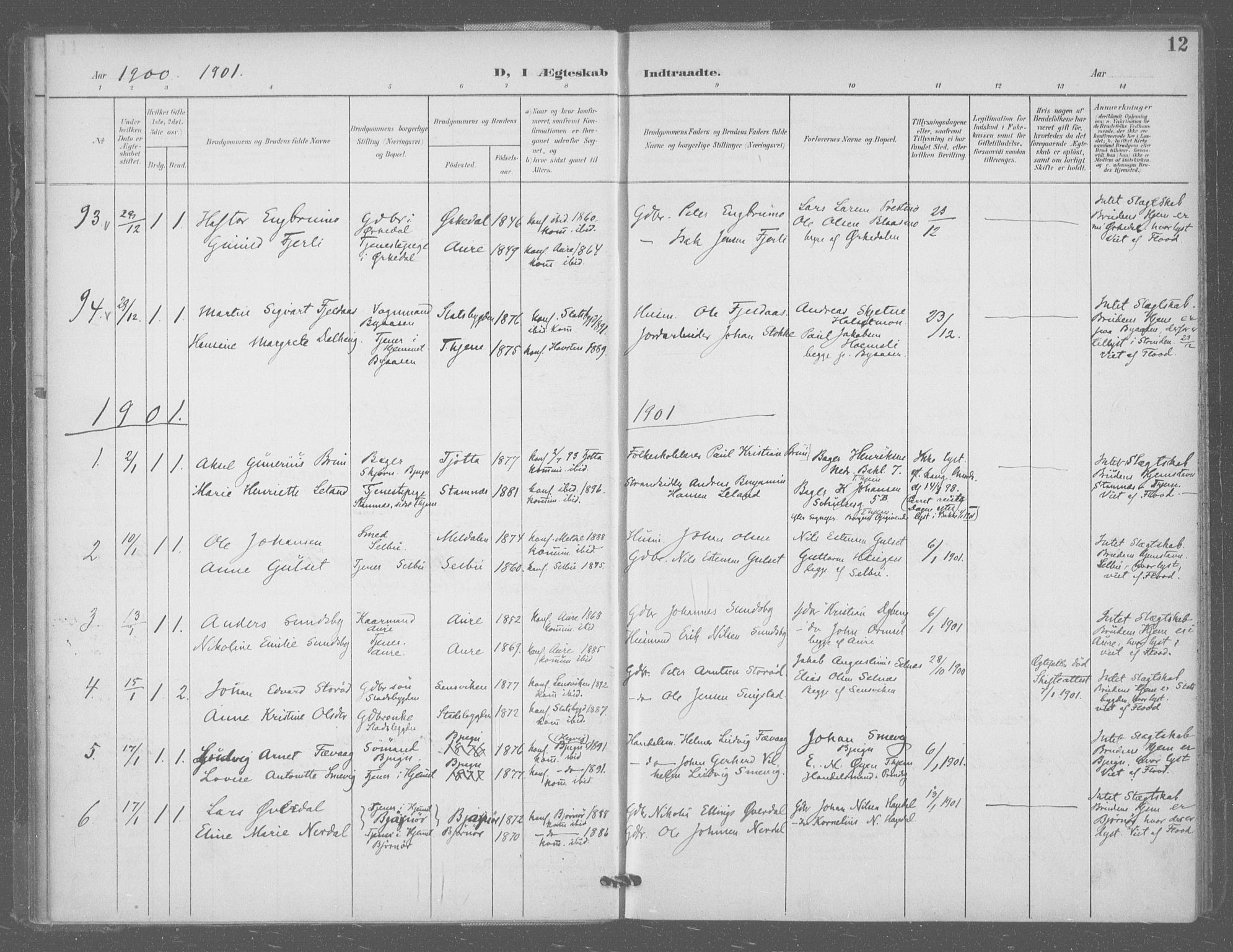 Ministerialprotokoller, klokkerbøker og fødselsregistre - Sør-Trøndelag, SAT/A-1456/601/L0077: Curate's parish register no. 601B10, 1900-1907, p. 12