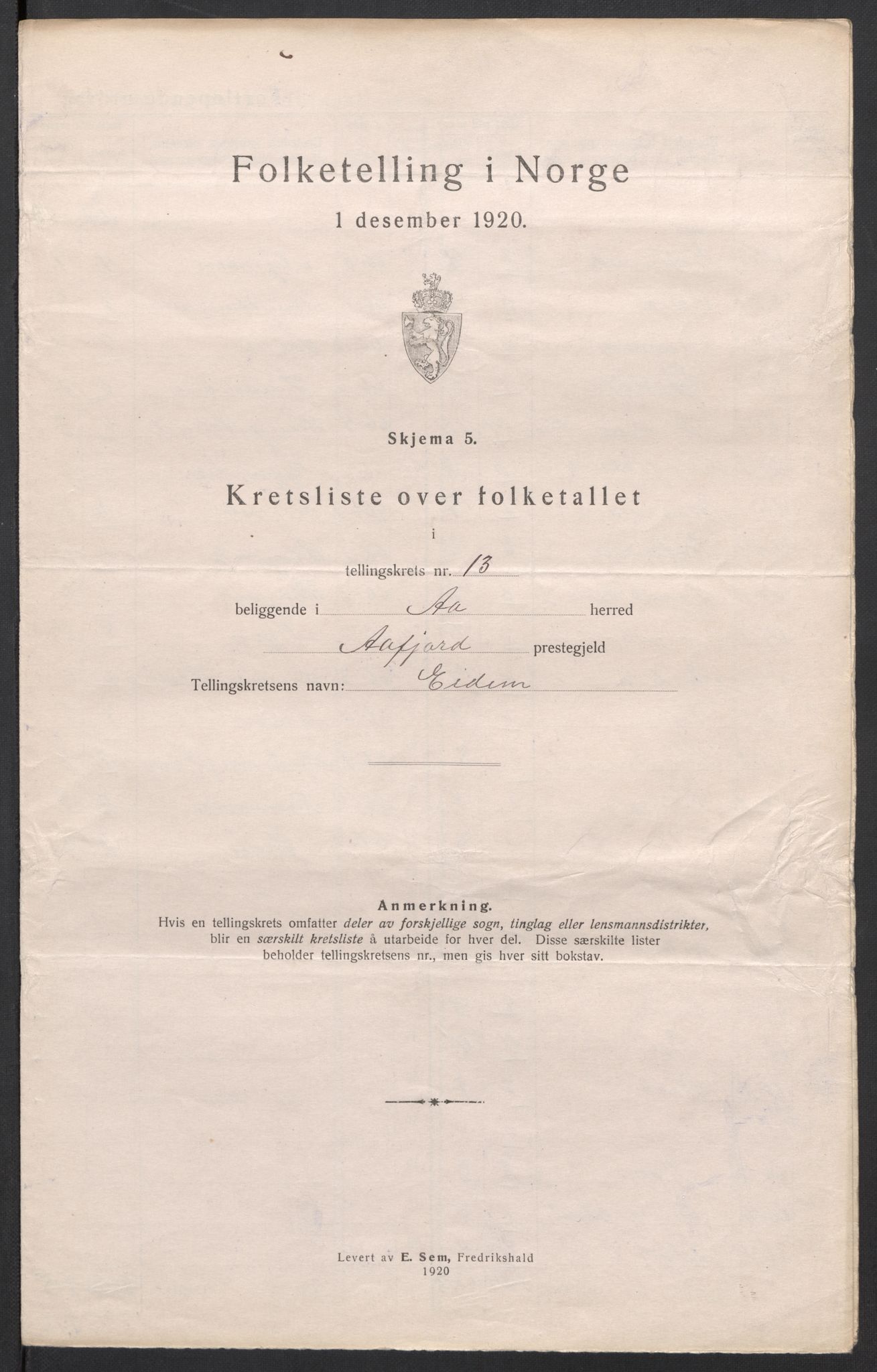 SAT, 1920 census for Å, 1920, p. 44