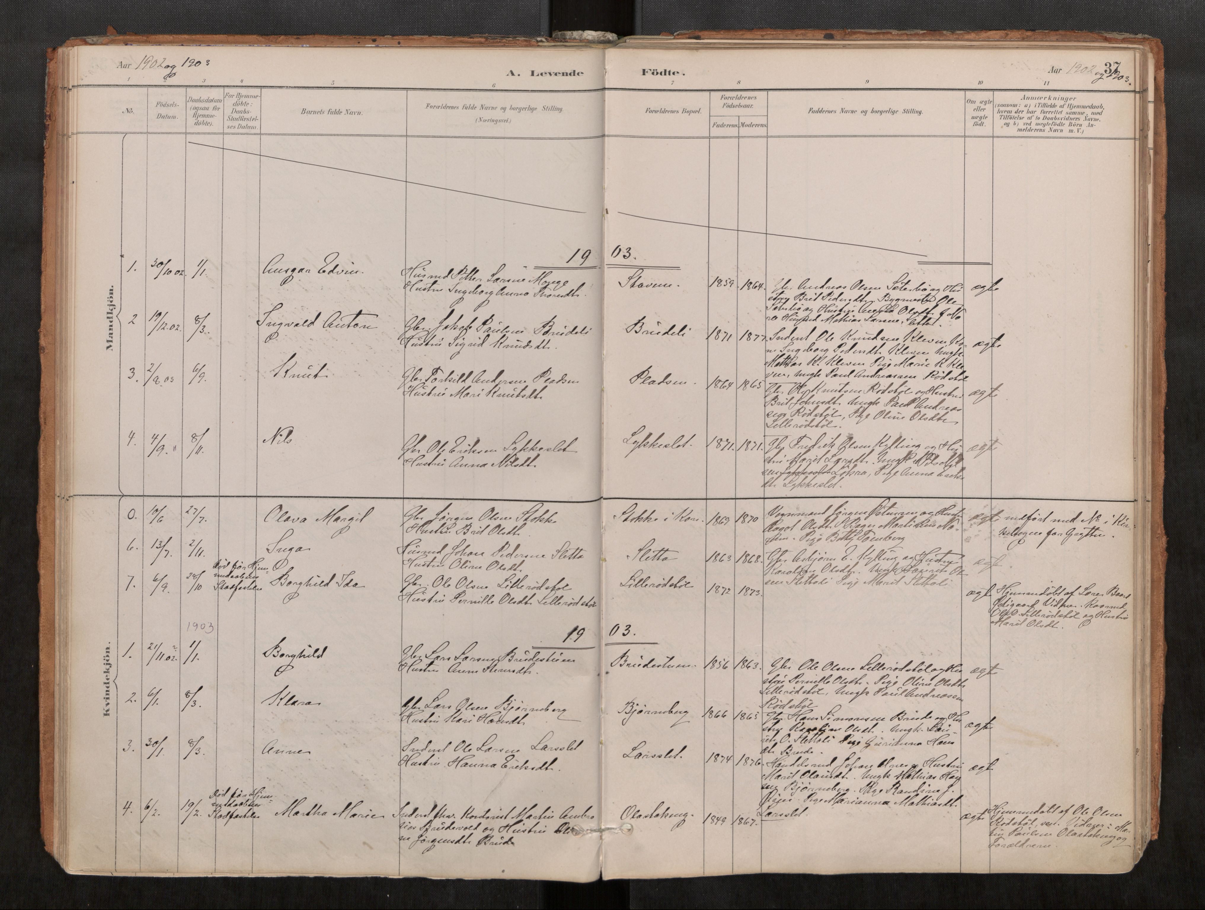 Ministerialprotokoller, klokkerbøker og fødselsregistre - Møre og Romsdal, SAT/A-1454/546/L0599: Parish register (official) no. 546A03, 1882-1920, p. 37