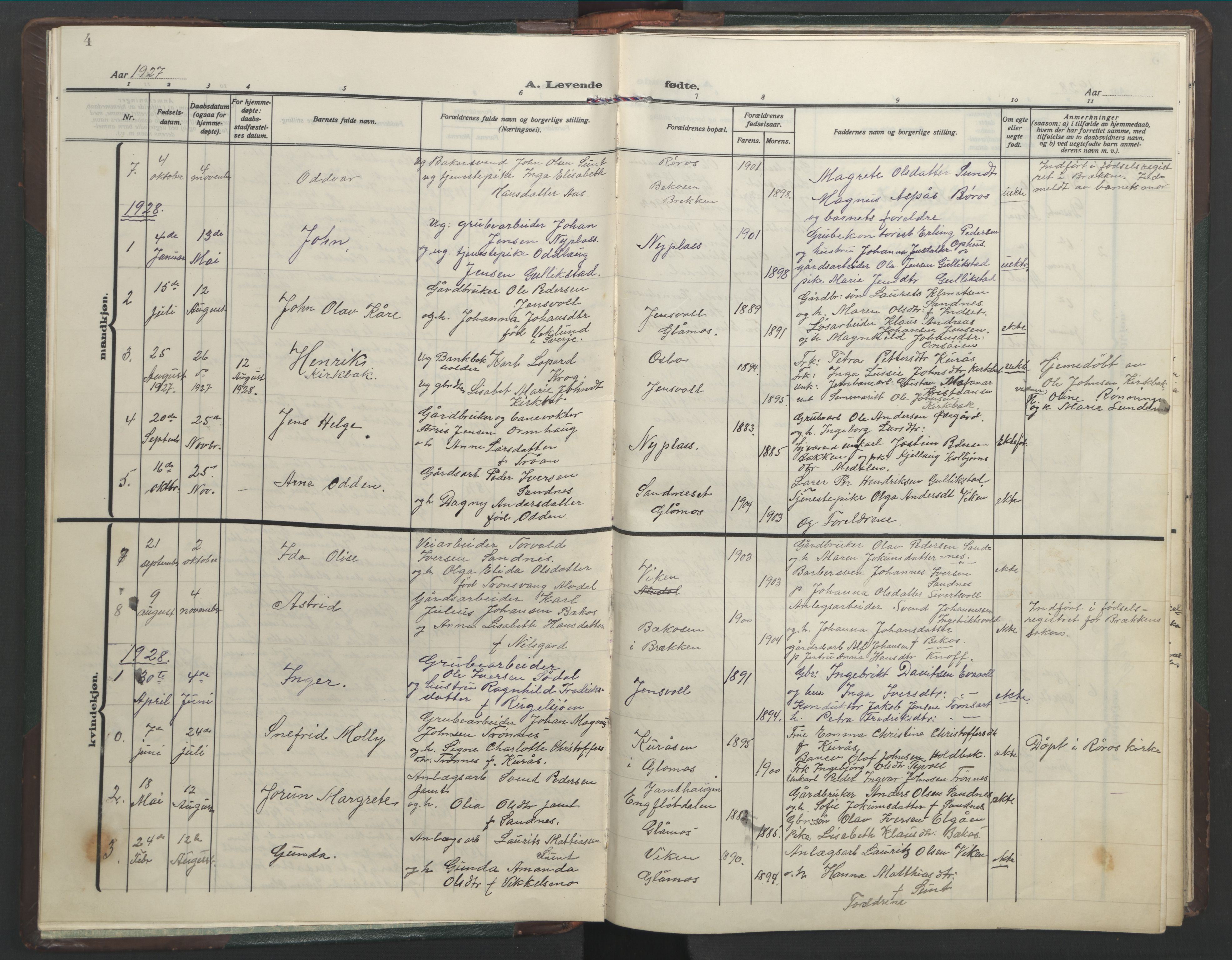 Ministerialprotokoller, klokkerbøker og fødselsregistre - Sør-Trøndelag, AV/SAT-A-1456/682/L0947: Parish register (copy) no. 682C01, 1926-1968, p. 4