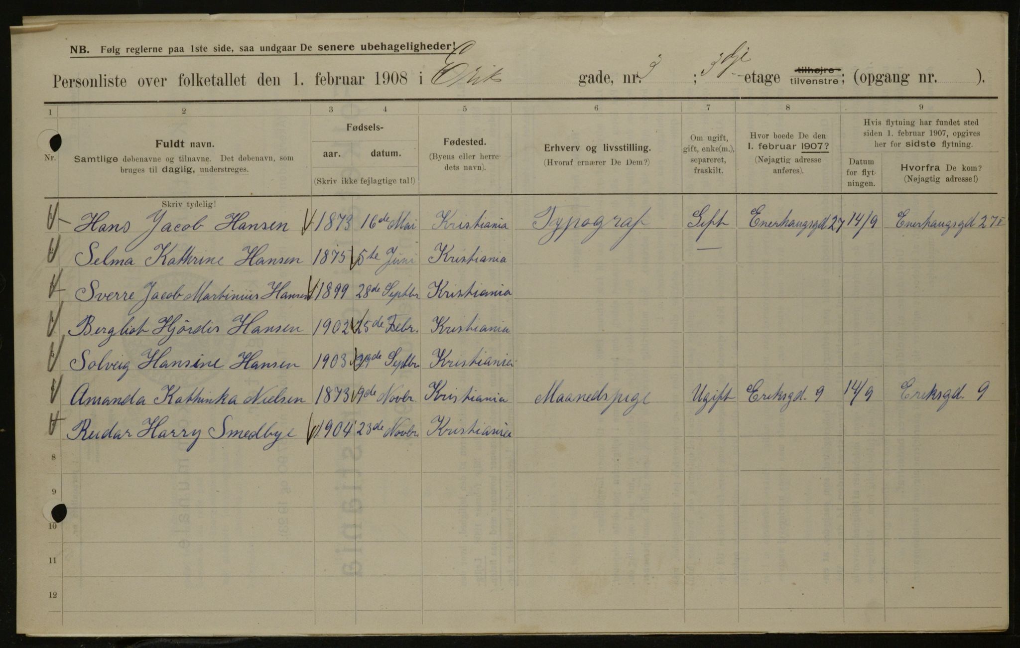 OBA, Municipal Census 1908 for Kristiania, 1908, p. 17989