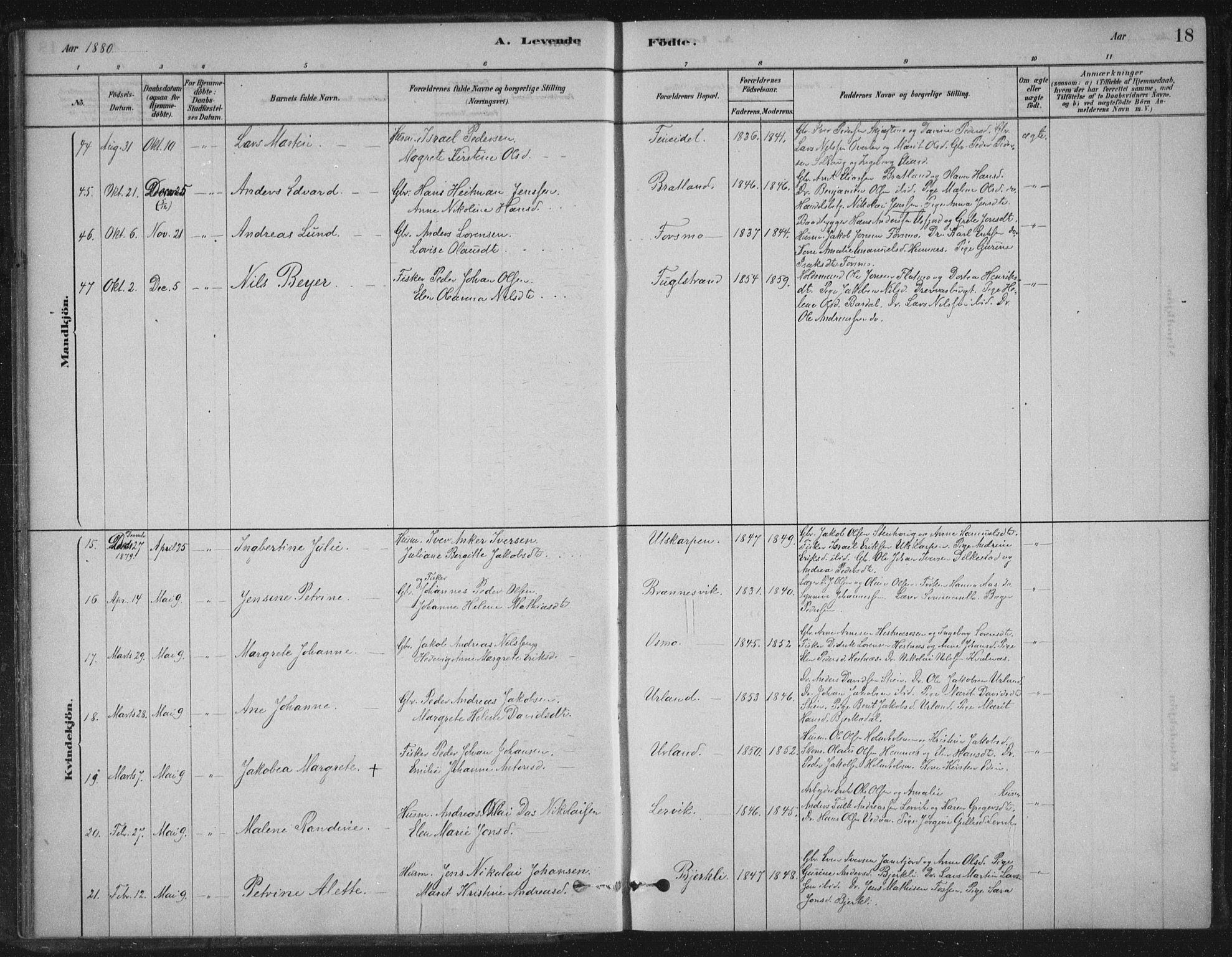 Ministerialprotokoller, klokkerbøker og fødselsregistre - Nordland, SAT/A-1459/825/L0361: Parish register (official) no. 825A15, 1878-1893, p. 18