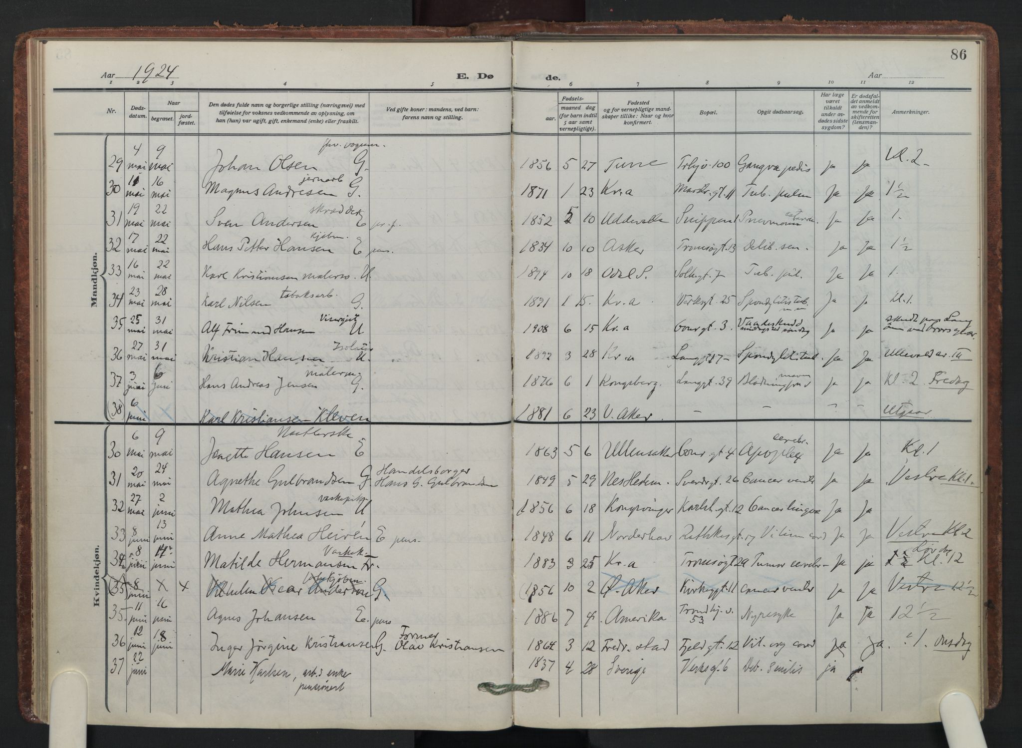 Petrus prestekontor Kirkebøker, AV/SAO-A-10872/F/Fa/L0014: Parish register (official) no. 14, 1916-1937, p. 86