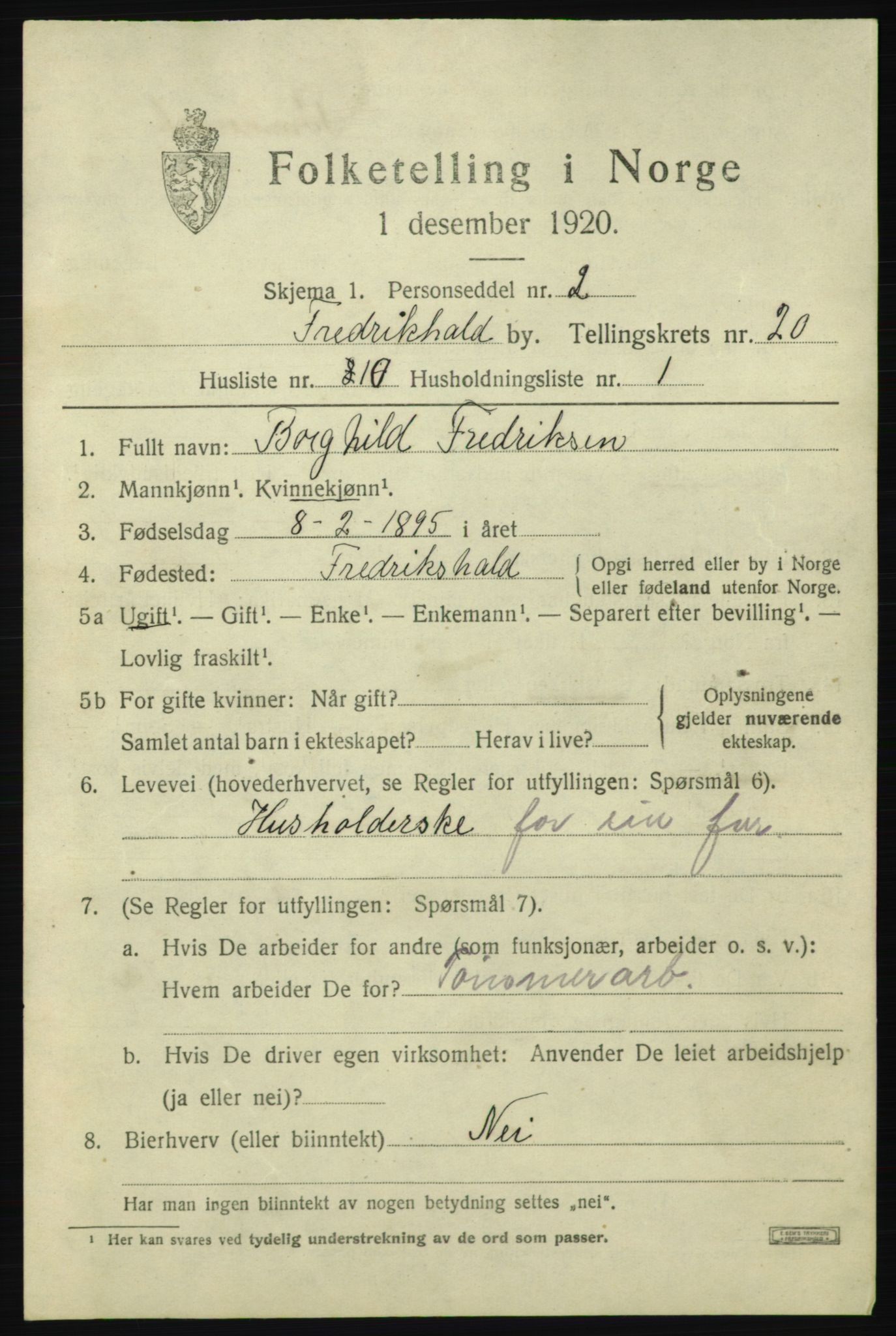 SAO, 1920 census for Fredrikshald, 1920, p. 29375