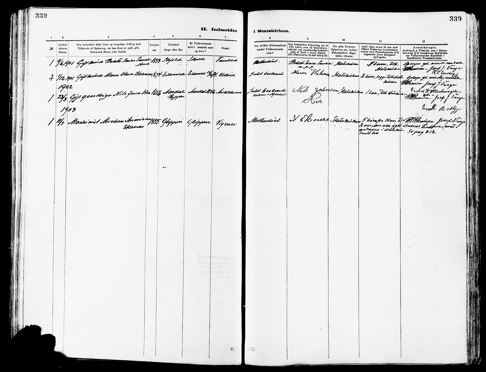 Avaldsnes sokneprestkontor, AV/SAST-A -101851/H/Ha/Haa/L0015: Parish register (official) no. A 15, 1880-1906, p. 339