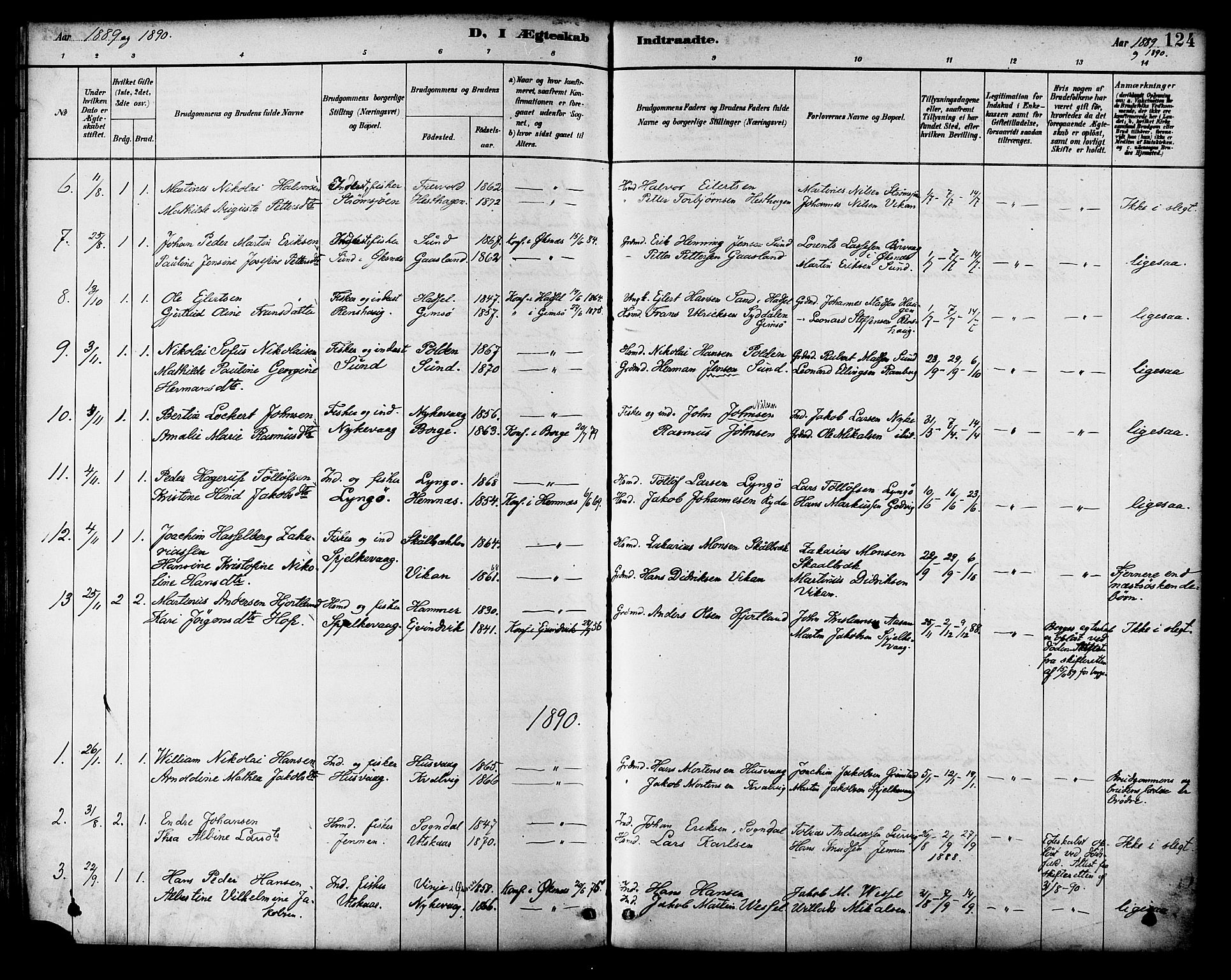 Ministerialprotokoller, klokkerbøker og fødselsregistre - Nordland, AV/SAT-A-1459/892/L1320: Parish register (official) no. 892A01, 1886-1901, p. 124