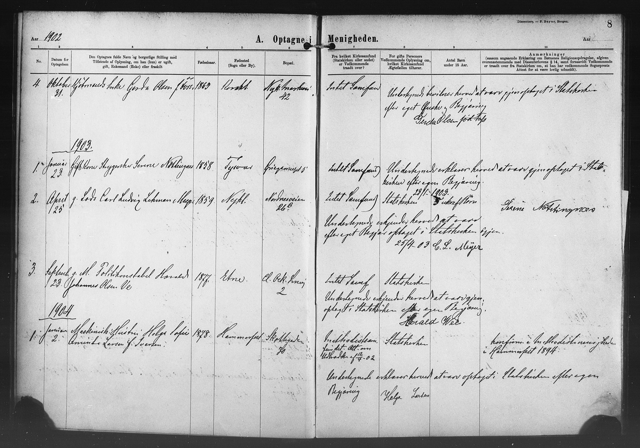 Nykirken Sokneprestembete, SAB/A-77101/H/Haa/L0054: Parish register (official) no. H 3, 1897-1943, p. 8
