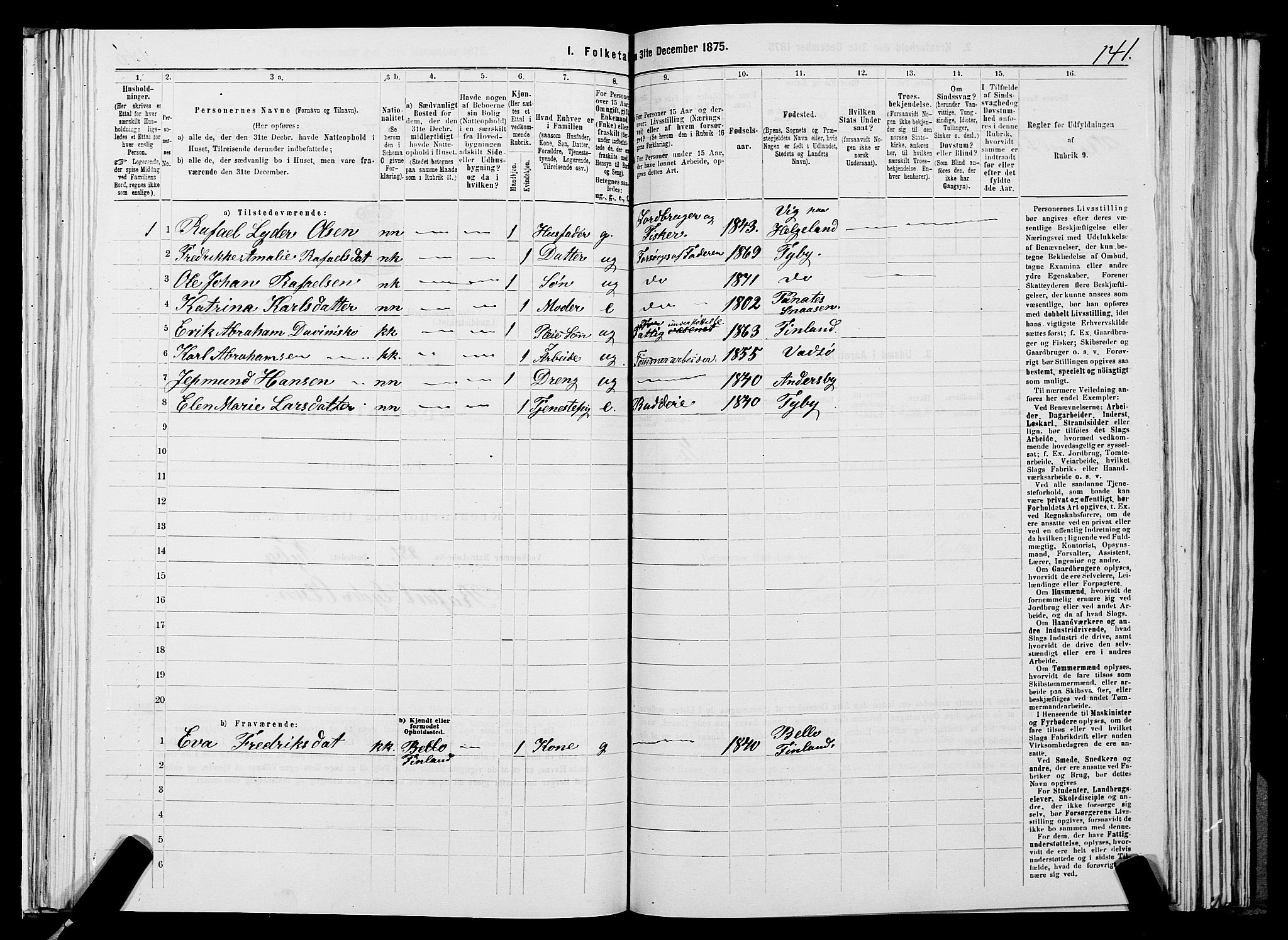 SATØ, 1875 census for 2029L Vadsø/Vadsø, 1875, p. 1141