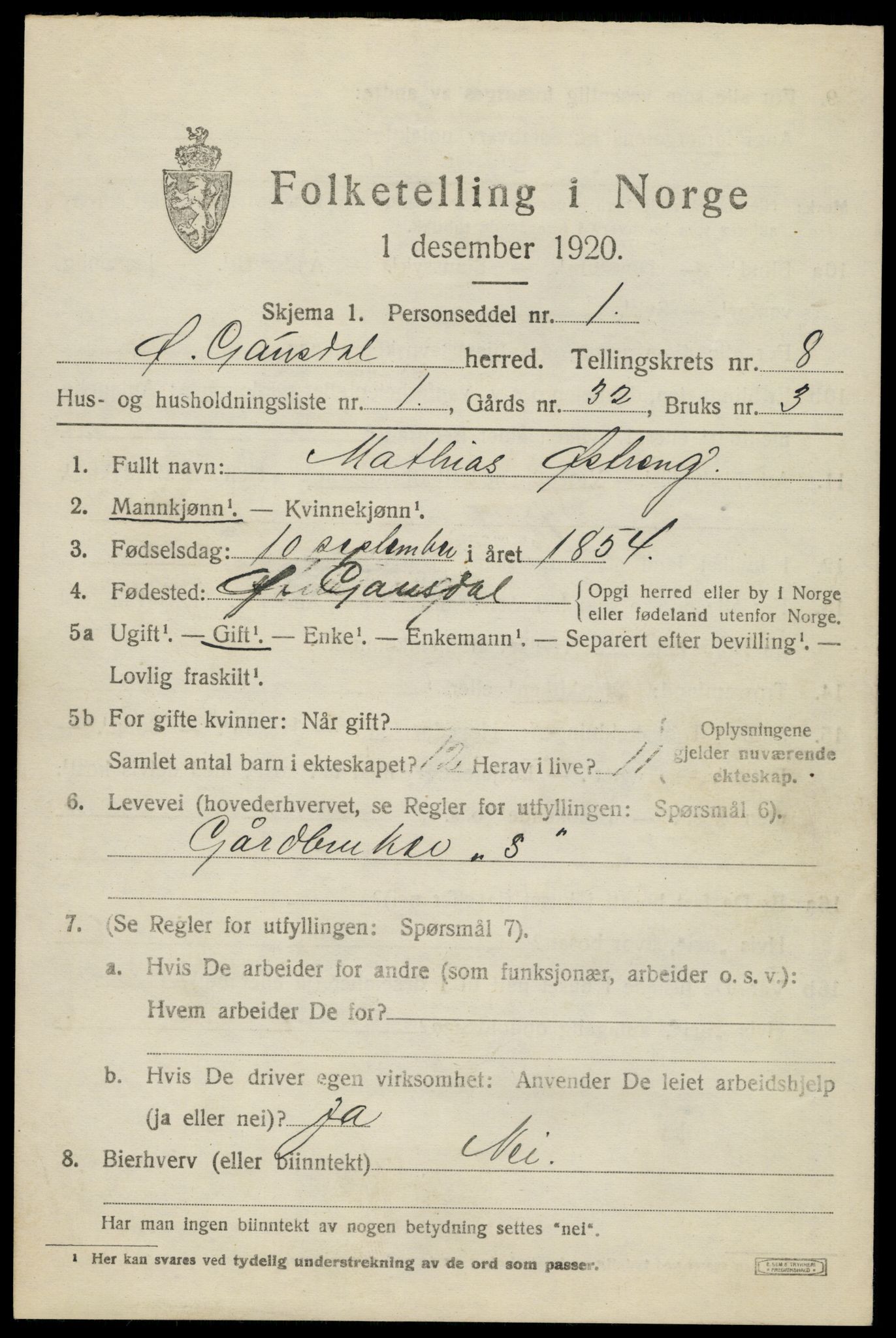 SAH, 1920 census for Østre Gausdal, 1920, p. 4558