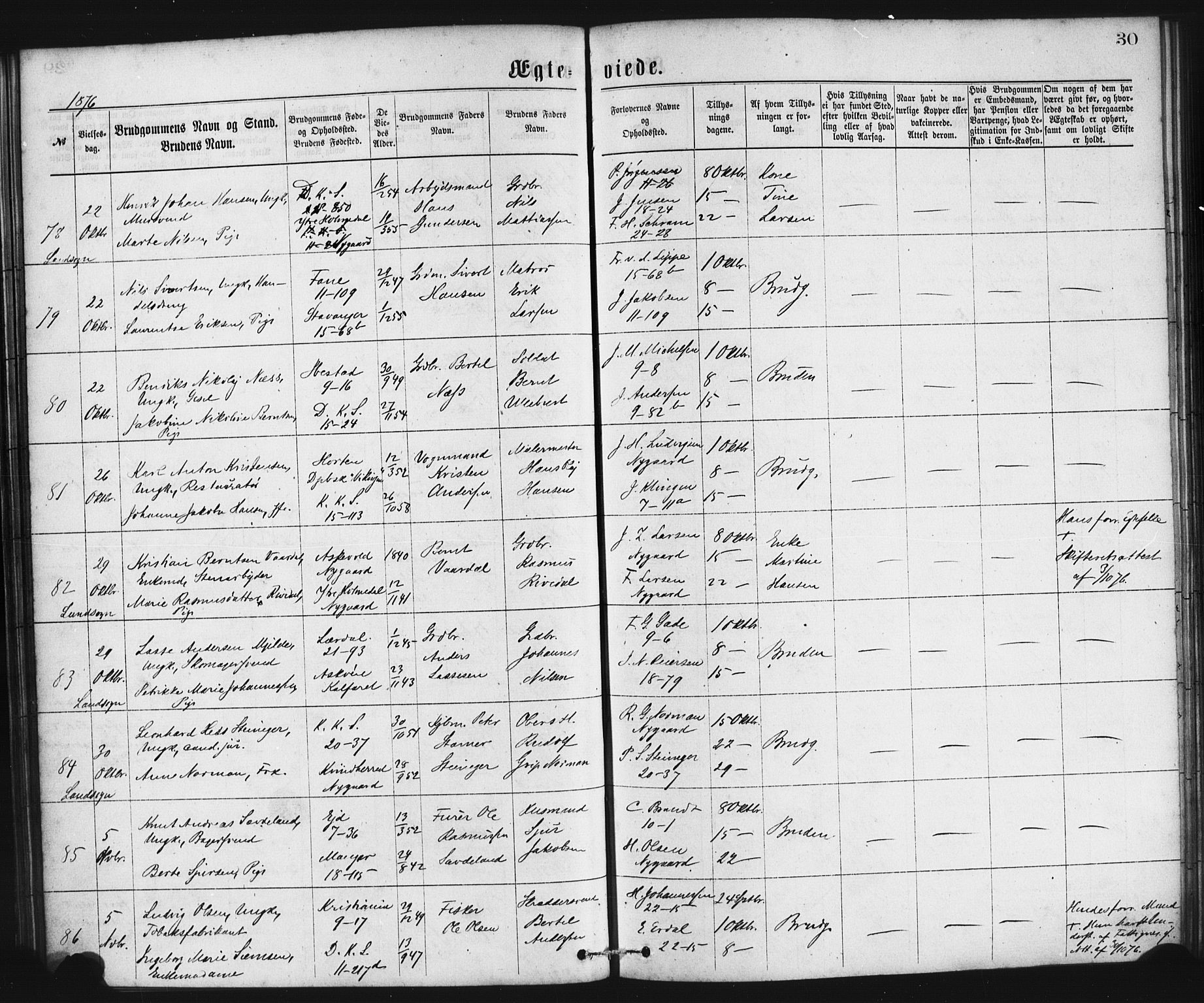 Domkirken sokneprestembete, AV/SAB-A-74801/H/Haa/L0036: Parish register (official) no. D 3, 1875-1880, p. 30