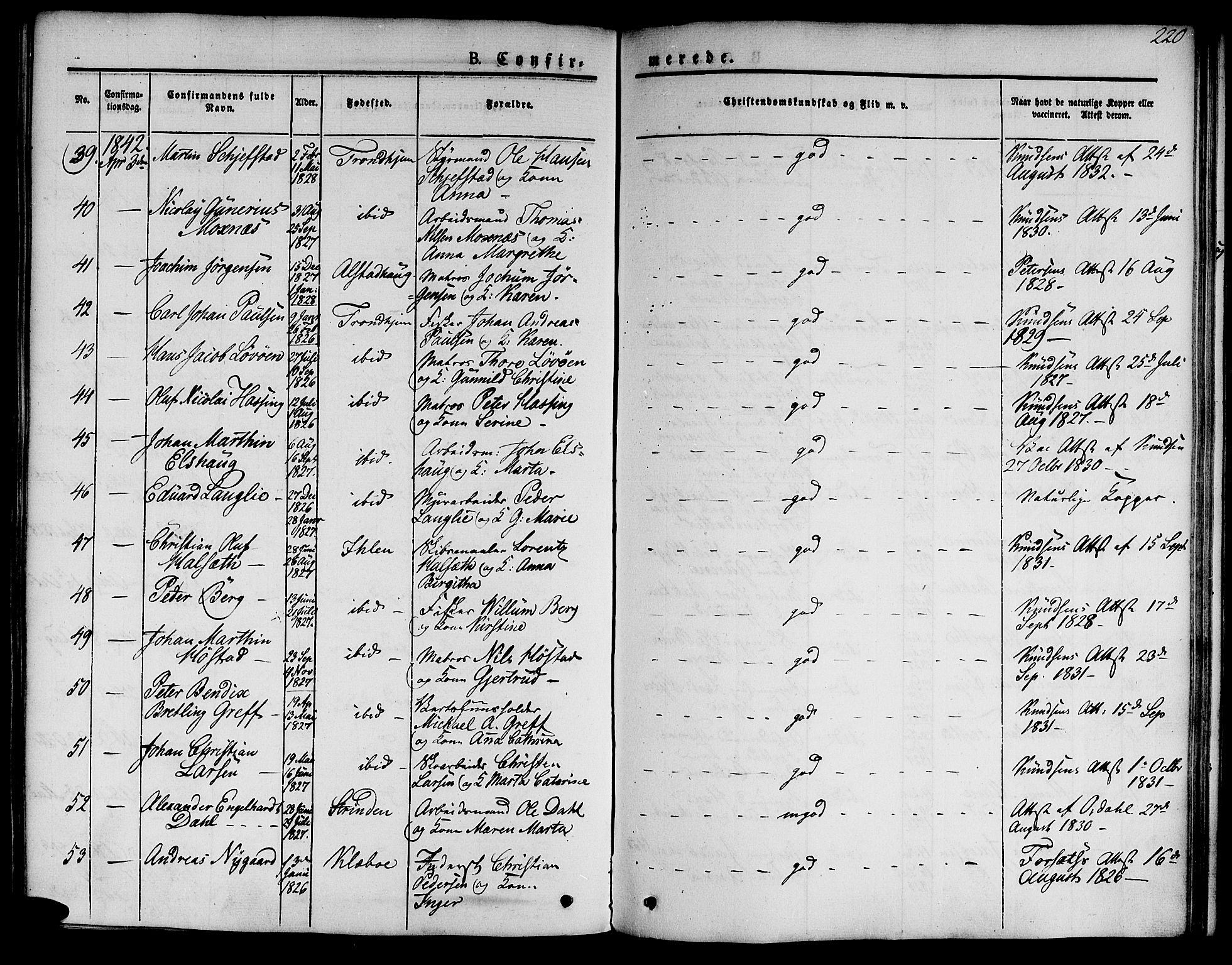 Ministerialprotokoller, klokkerbøker og fødselsregistre - Sør-Trøndelag, SAT/A-1456/601/L0048: Parish register (official) no. 601A16, 1840-1847, p. 220