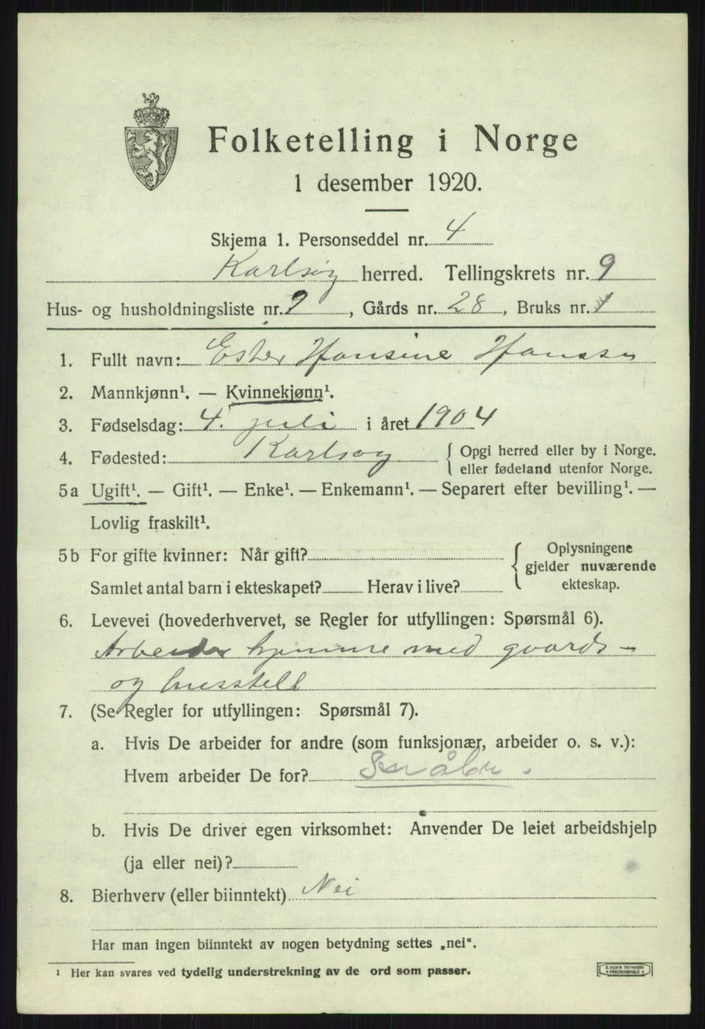 SATØ, 1920 census for Karlsøy, 1920, p. 3428