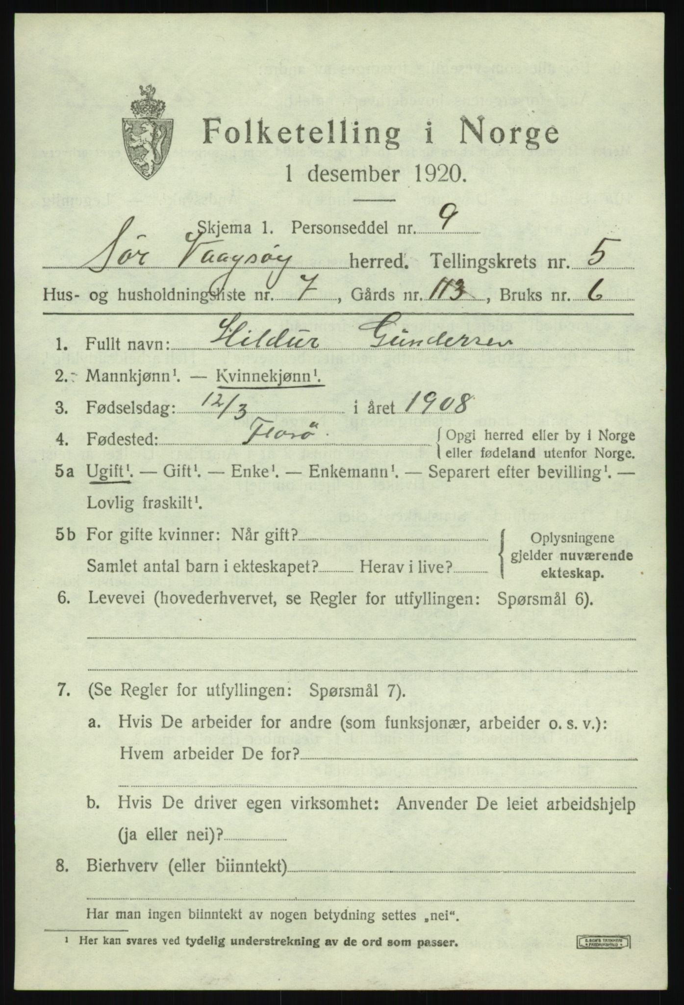 SAB, 1920 census for Sør-Vågsøy, 1920, p. 2528