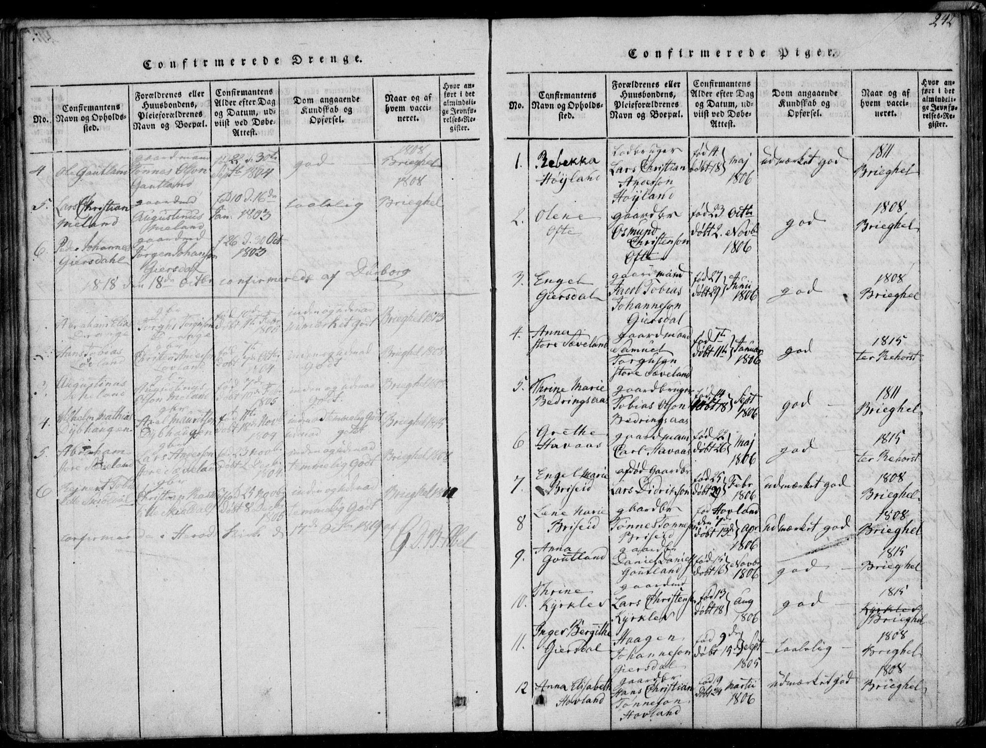 Herad sokneprestkontor, AV/SAK-1111-0018/F/Fa/Faa/L0003: Parish register (official) no. A 3, 1816-1844, p. 242