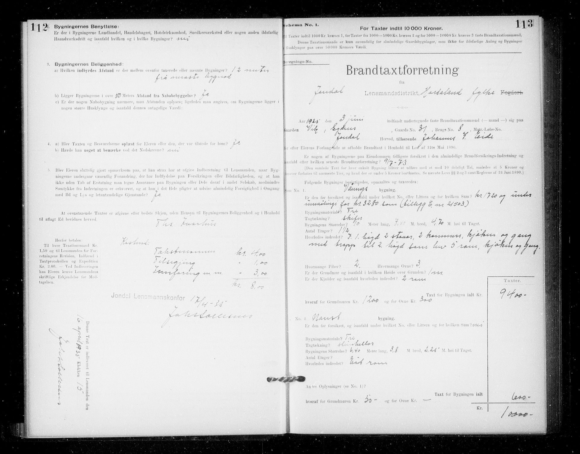 Lensmannen i Jondal, AV/SAB-A-33101/0012/L0005: Branntakstprotokoll, skjematakst, 1894-1951, p. 112-113