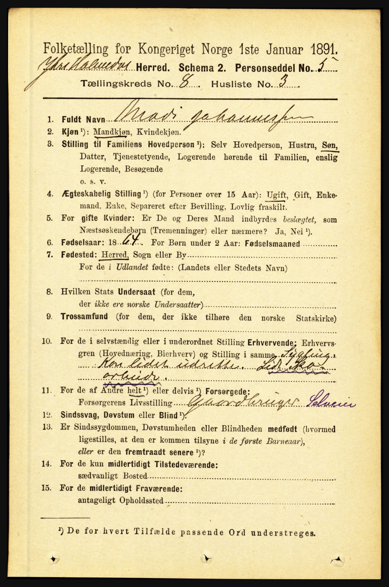 RA, 1891 census for 1429 Ytre Holmedal, 1891, p. 1775