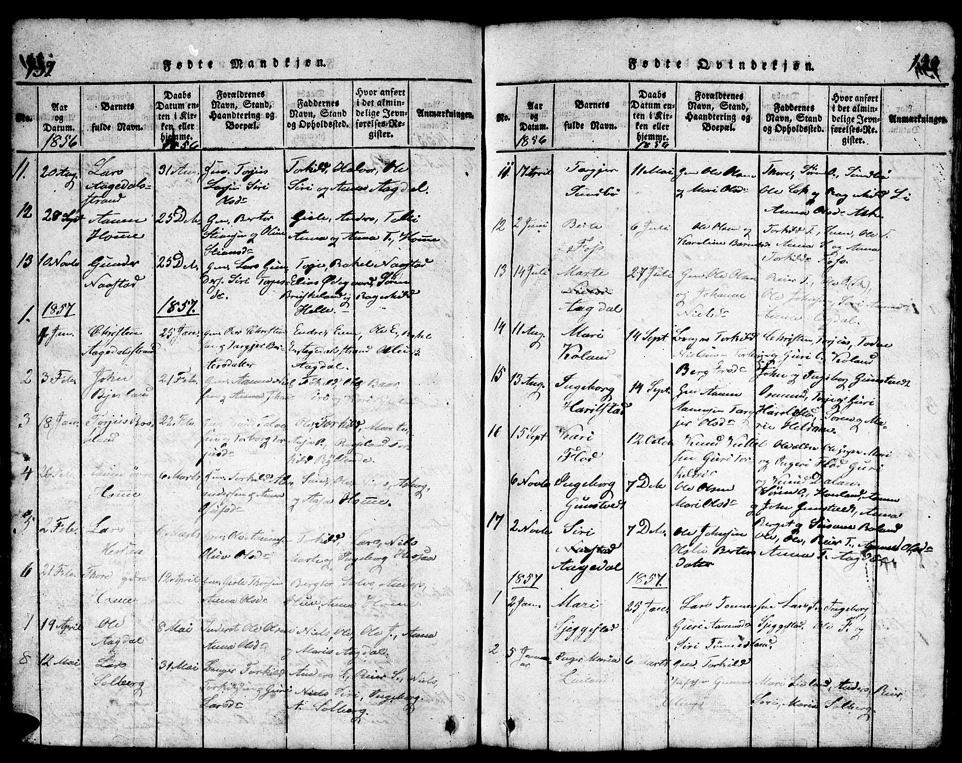 Bjelland sokneprestkontor, SAK/1111-0005/F/Fb/Fba/L0003: Parish register (copy) no. B 3, 1816-1870, p. 132-133