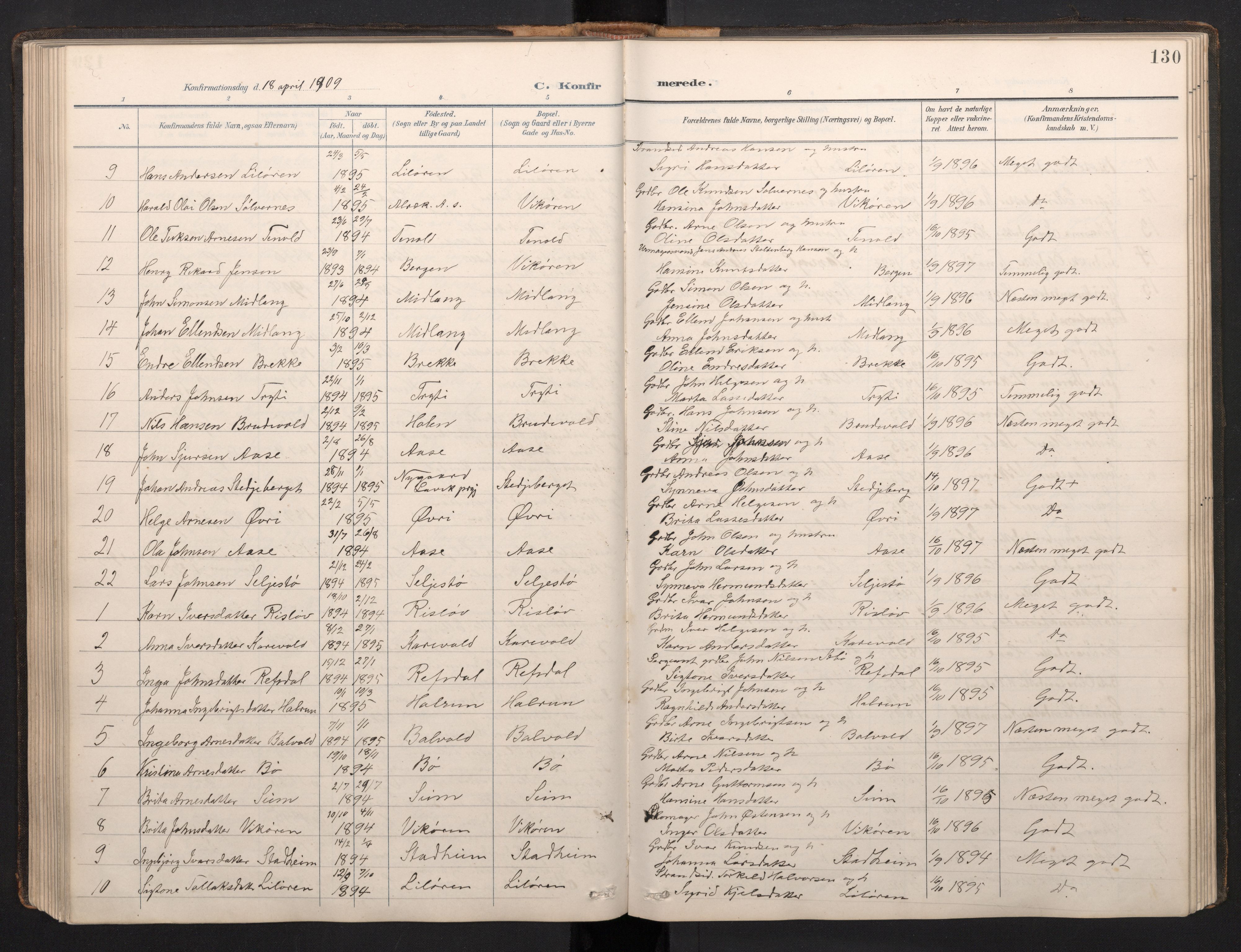 Vik sokneprestembete, AV/SAB-A-81501/H/Hab/Haba/L0004: Parish register (copy) no. A 4, 1895-1914, p. 129b-130a