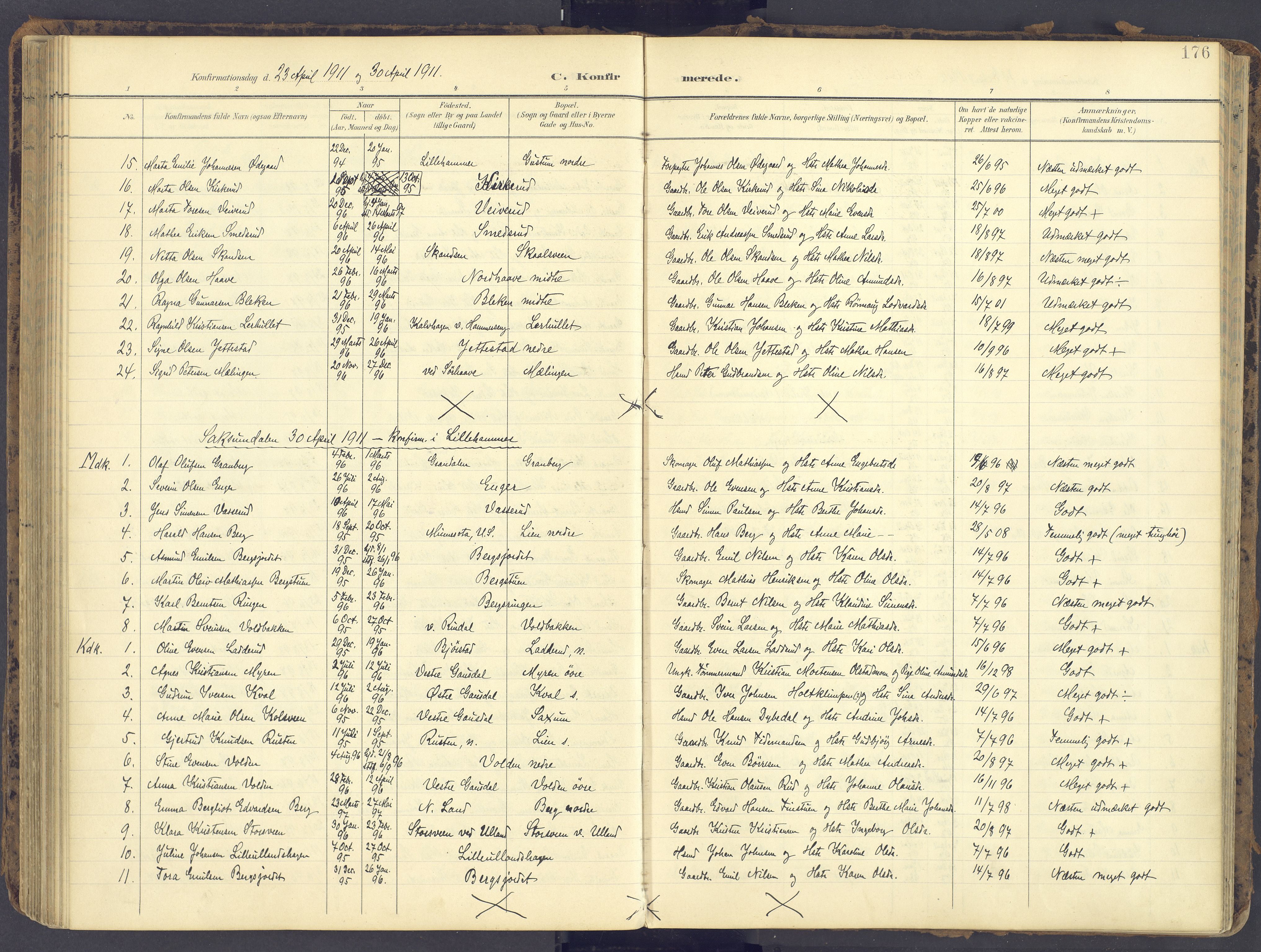 Fåberg prestekontor, SAH/PREST-086/H/Ha/Haa/L0012: Parish register (official) no. 12, 1899-1915, p. 176