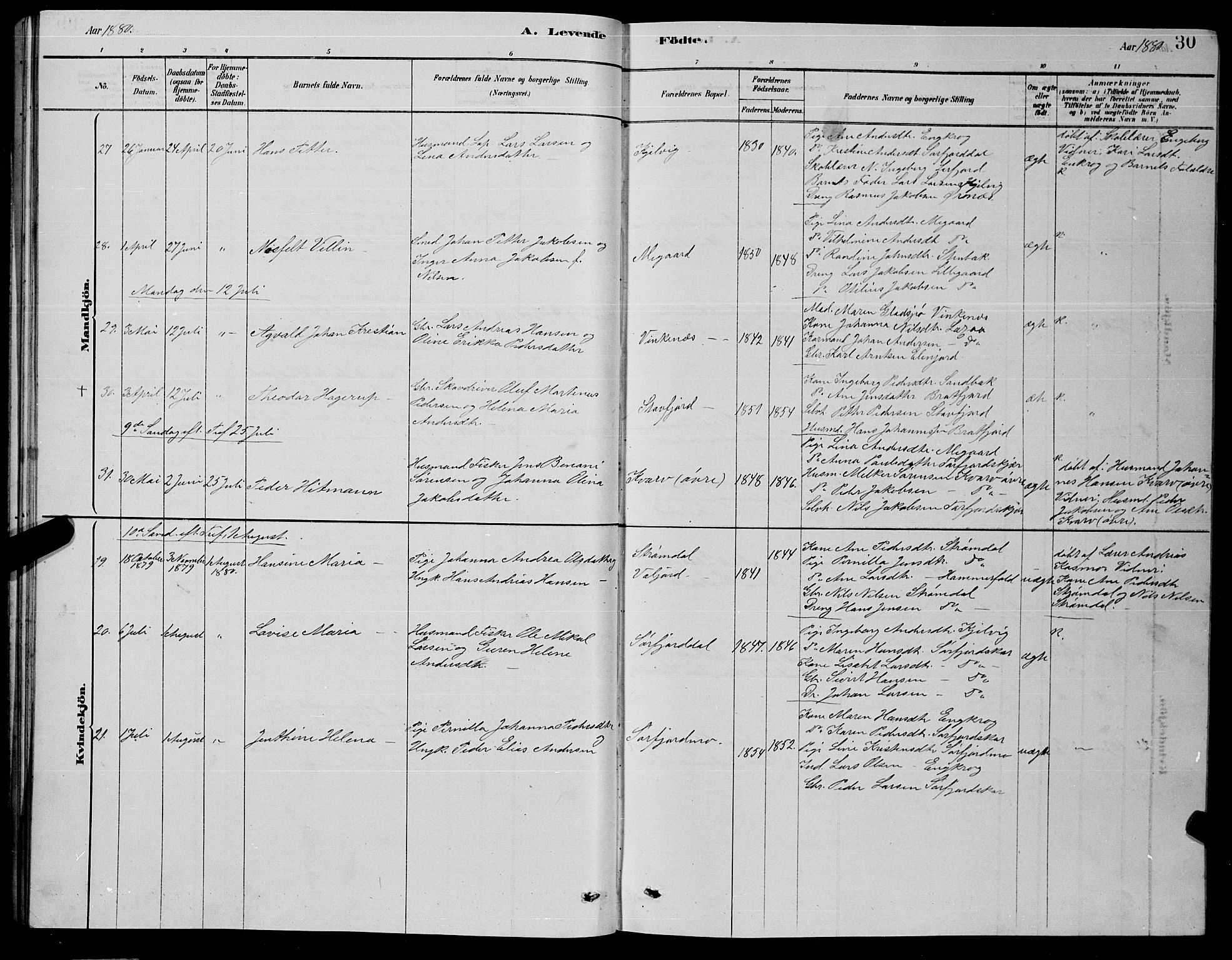 Ministerialprotokoller, klokkerbøker og fødselsregistre - Nordland, AV/SAT-A-1459/853/L0776: Parish register (copy) no. 853C04, 1878-1889, p. 30