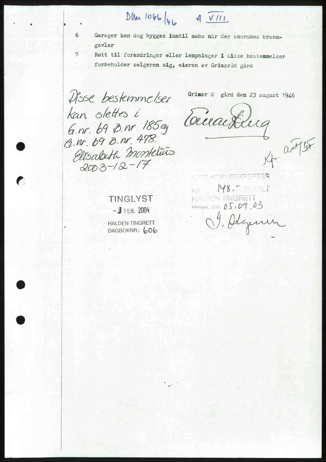 Idd og Marker sorenskriveri, AV/SAO-A-10283/G/Gb/Gbb/L0008: Mortgage book no. A8, 1946-1946, Diary no: : 1066/1946