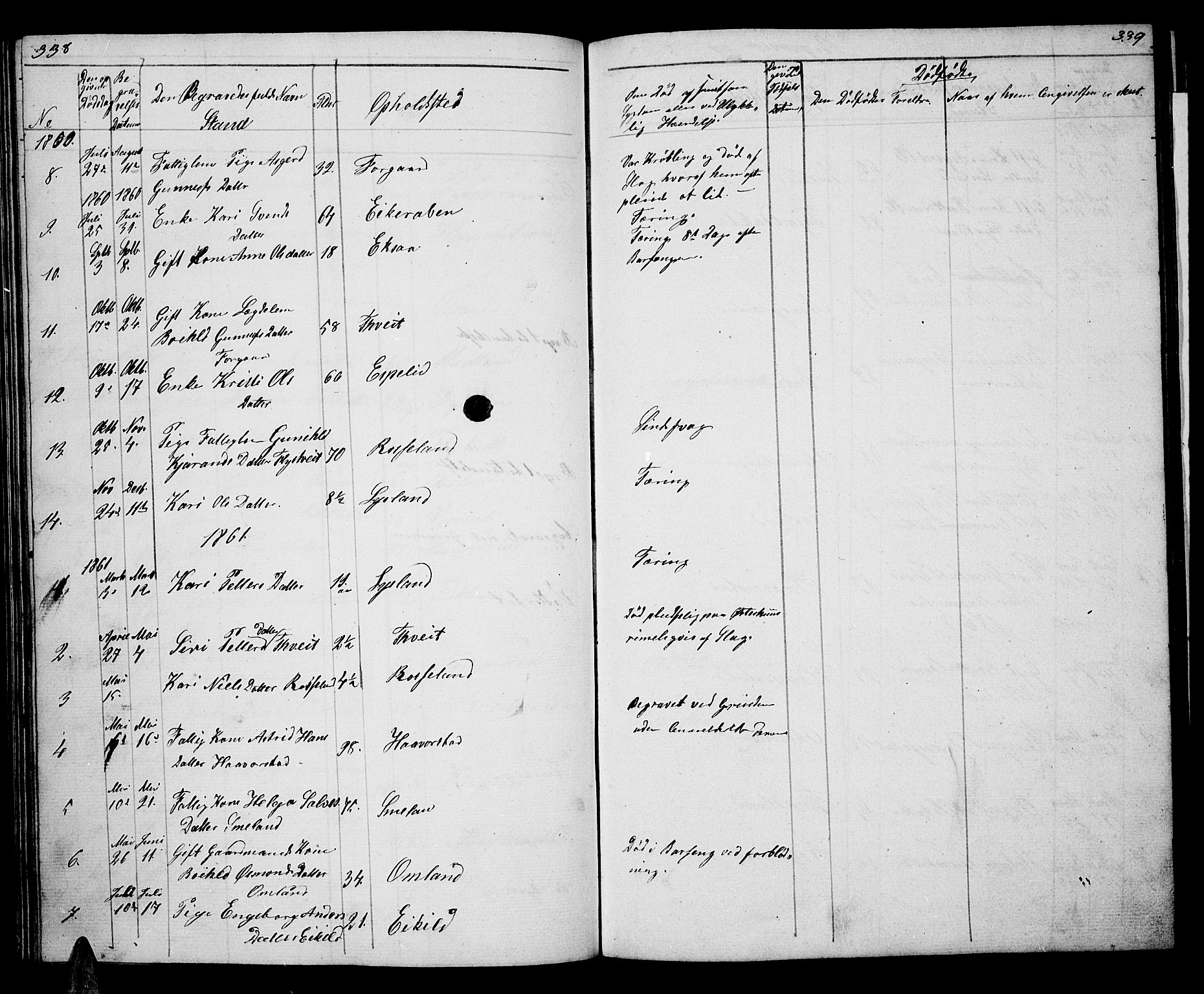 Åseral sokneprestkontor, AV/SAK-1111-0051/F/Fb/L0001: Parish register (copy) no. B 1, 1856-1877, p. 338-339