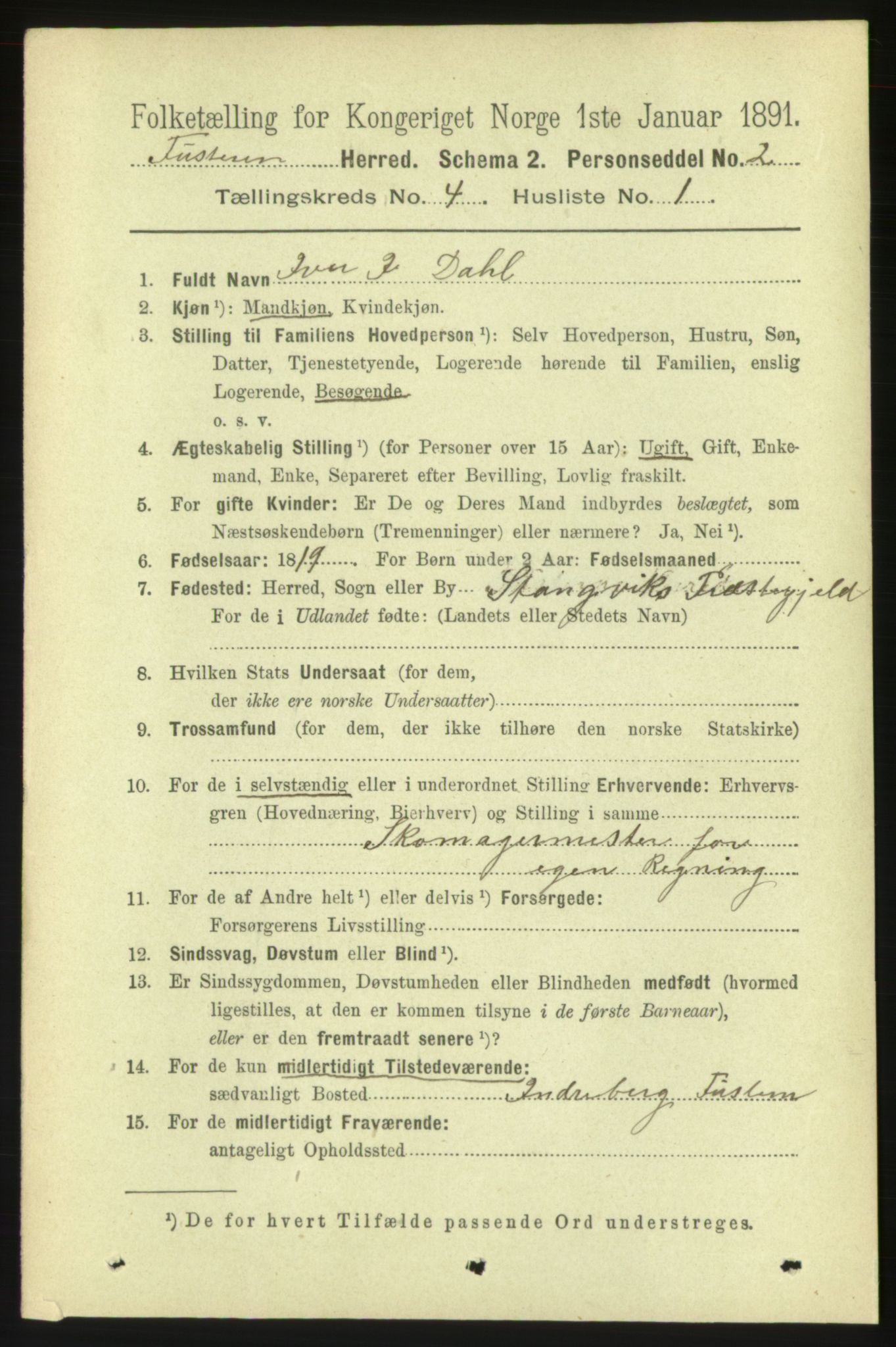 RA, 1891 census for 1572 Tustna, 1891, p. 1391