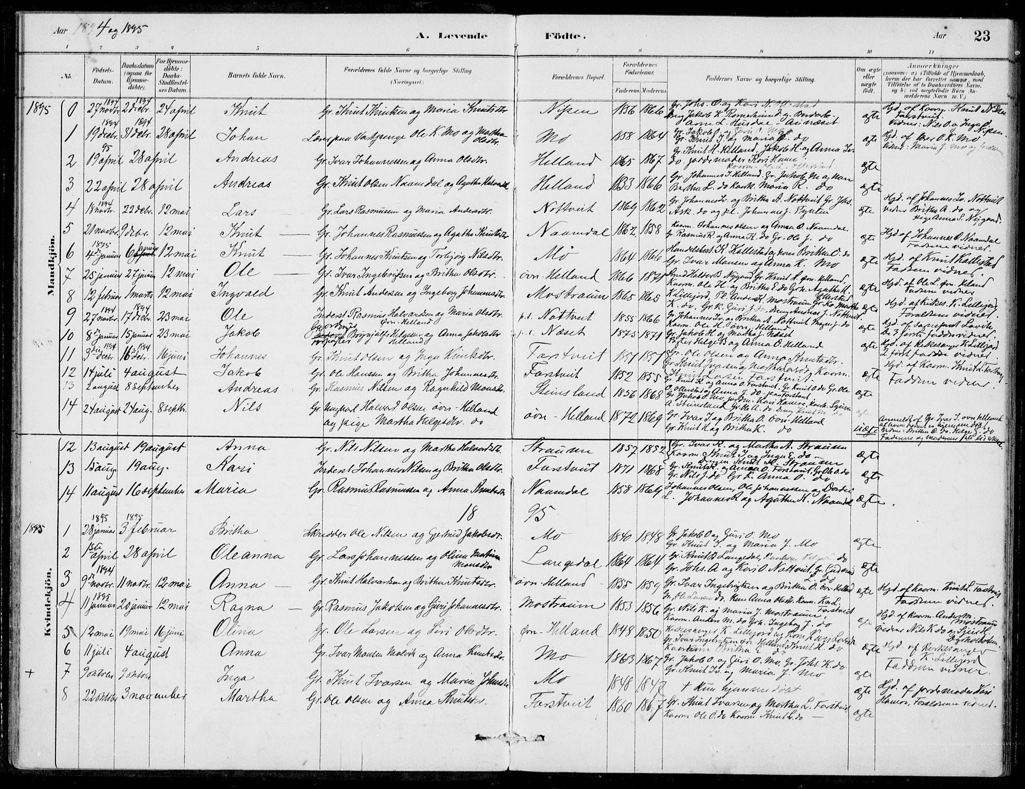 Hosanger sokneprestembete, SAB/A-75801/H/Haa: Parish register (official) no. C  1, 1880-1900, p. 23