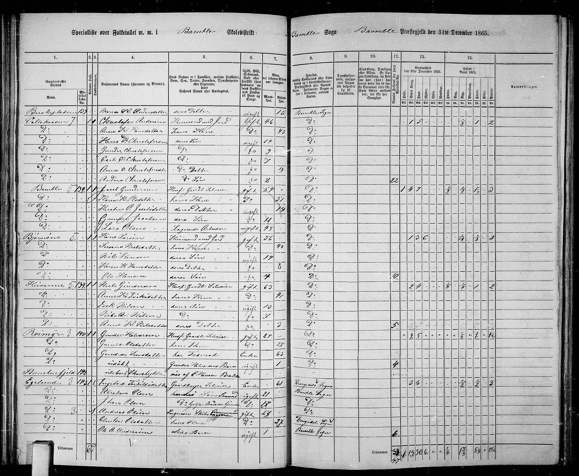 RA, 1865 census for Bamble, 1865, p. 76