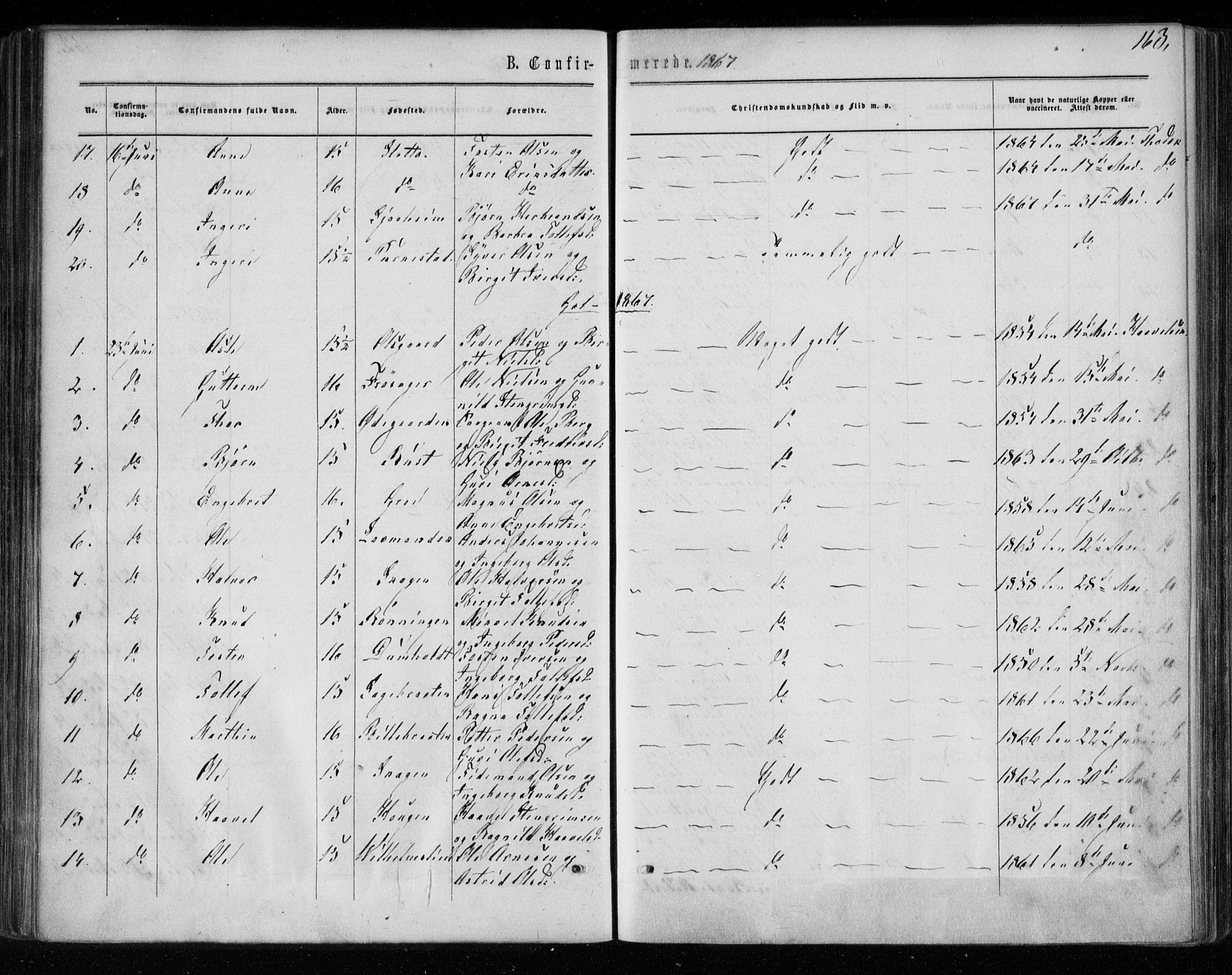 Gol kirkebøker, SAKO/A-226/F/Fa/L0003: Parish register (official) no. I 3, 1863-1875, p. 163