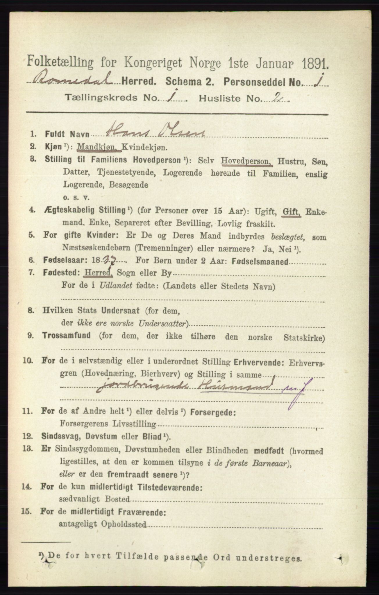 RA, 1891 census for 0416 Romedal, 1891, p. 130