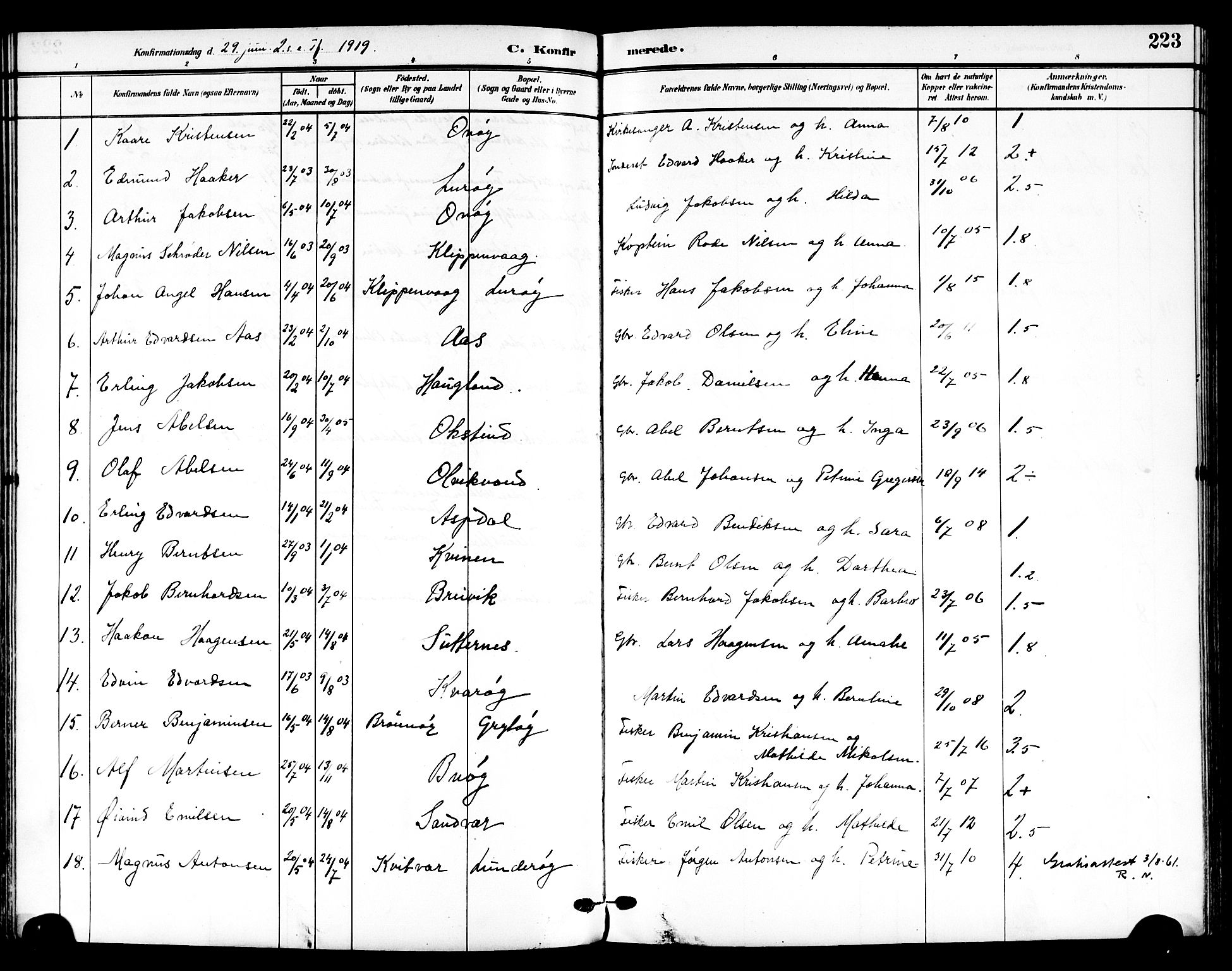 Ministerialprotokoller, klokkerbøker og fødselsregistre - Nordland, AV/SAT-A-1459/839/L0569: Parish register (official) no. 839A06, 1903-1922, p. 223