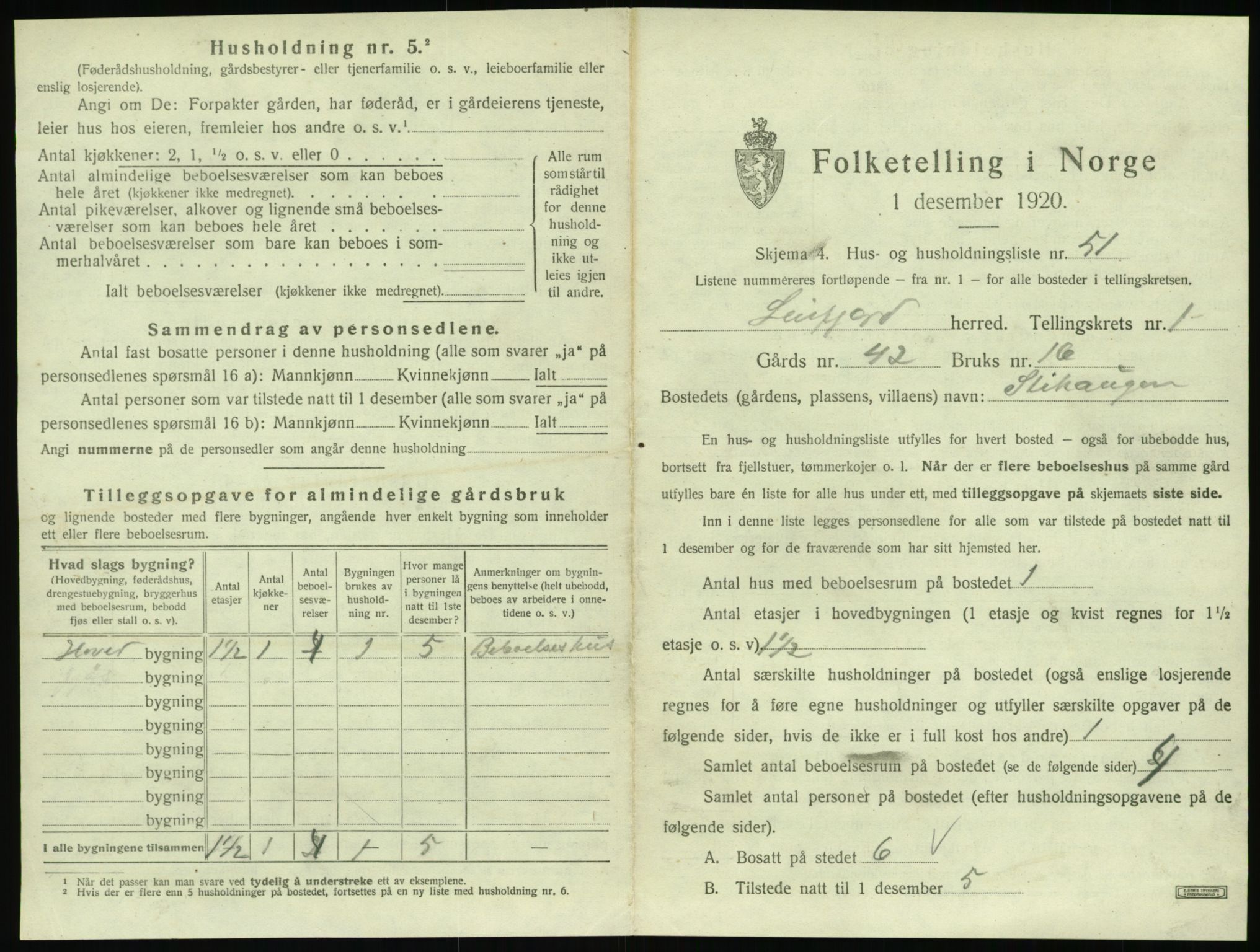 SAT, 1920 census for Leirfjord, 1920, p. 135