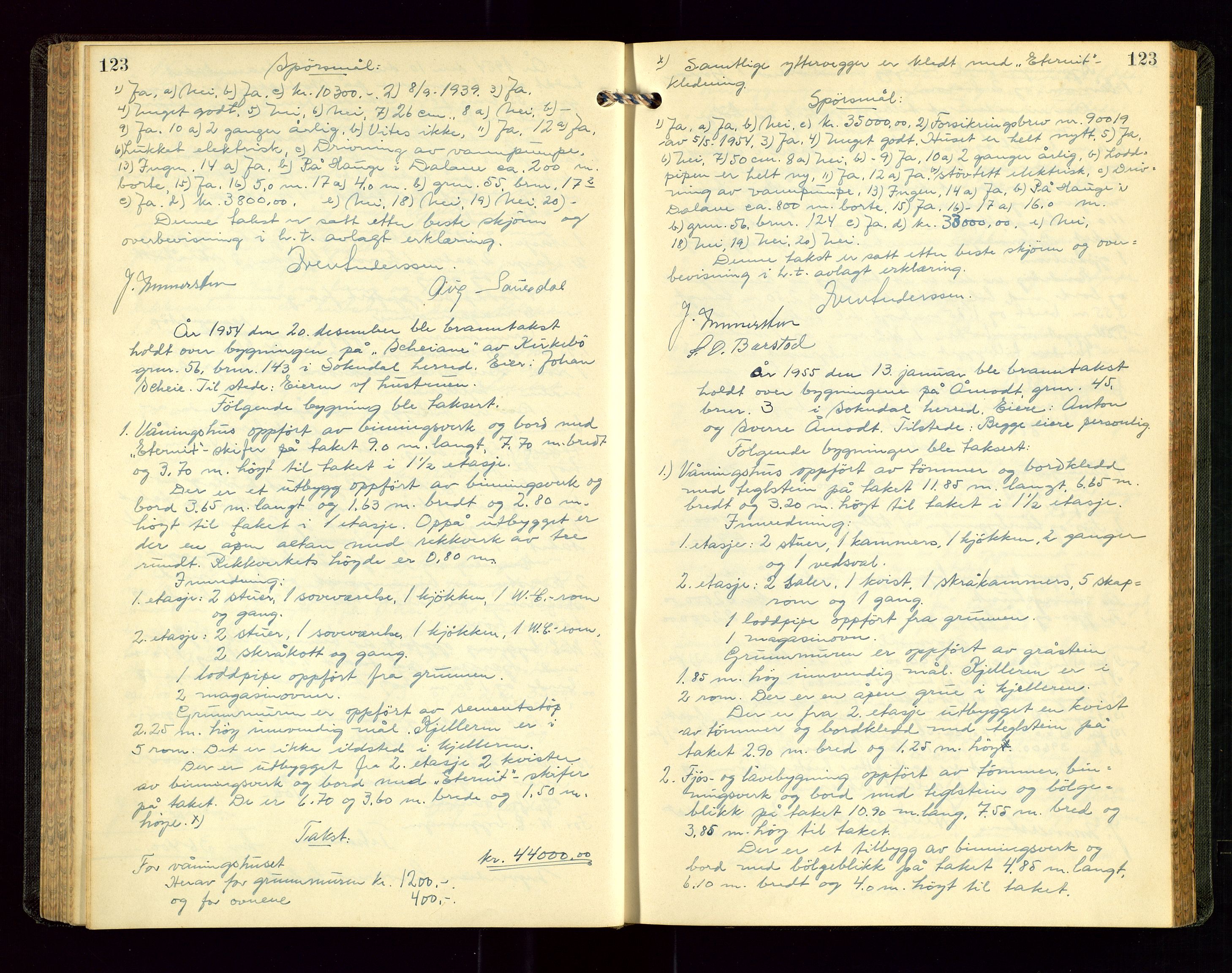 Sokndal lensmannskontor, AV/SAST-A-100417/Goa/L0005: "Brandtakstprotokol", 1952-1955, p. 123