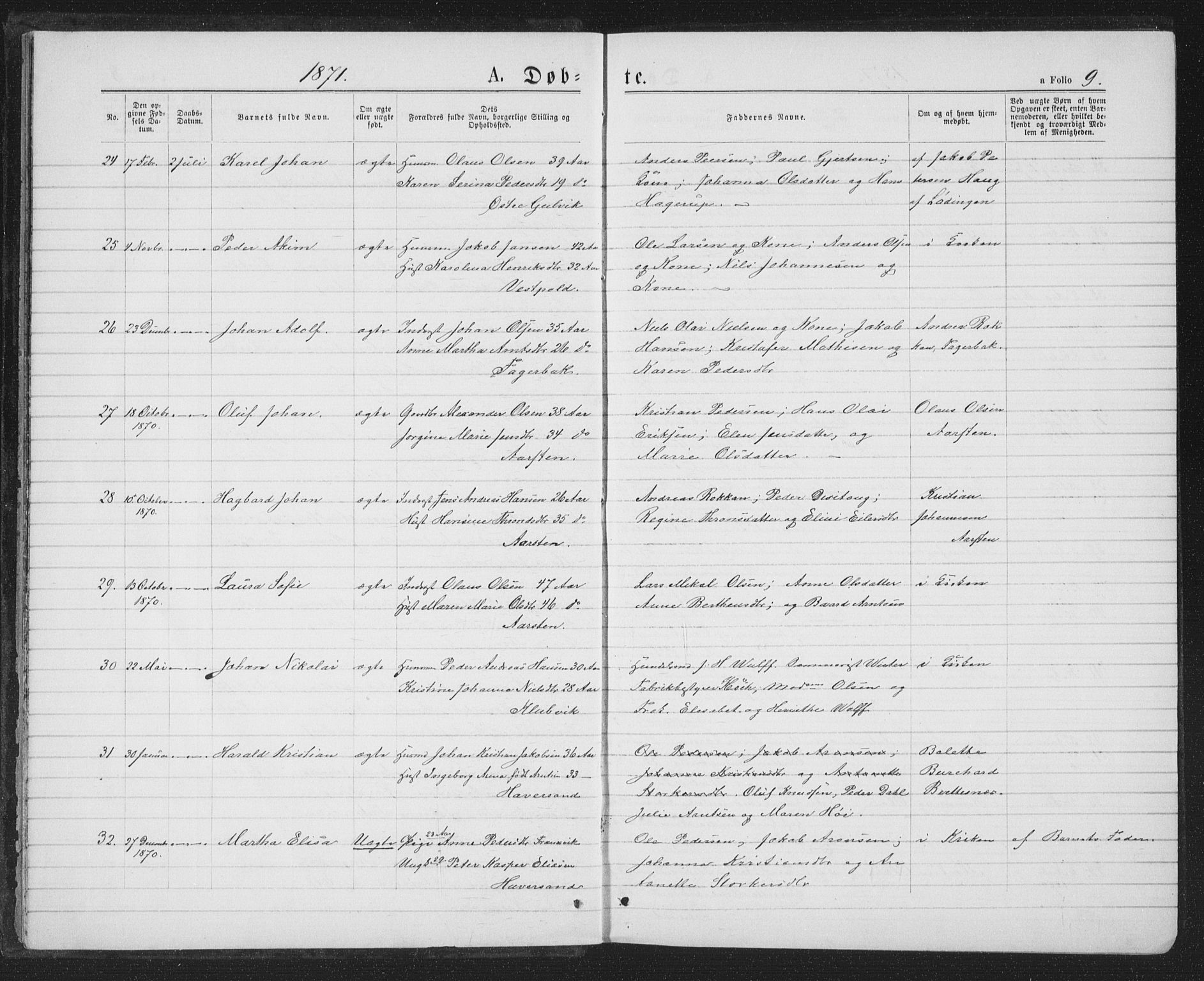 Ministerialprotokoller, klokkerbøker og fødselsregistre - Nordland, AV/SAT-A-1459/874/L1074: Parish register (copy) no. 874C03, 1870-1876, p. 9