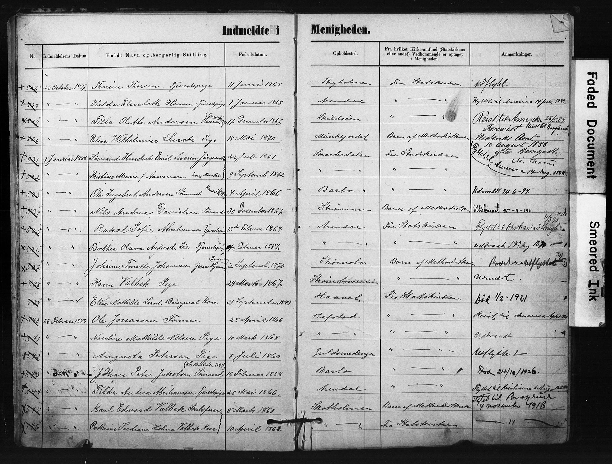 Metodistmenigheten, Arendal, AV/SAK-1292-0011/F/Fa/L0004: Dissenter register no. F-4, 1883-1892, p. 6