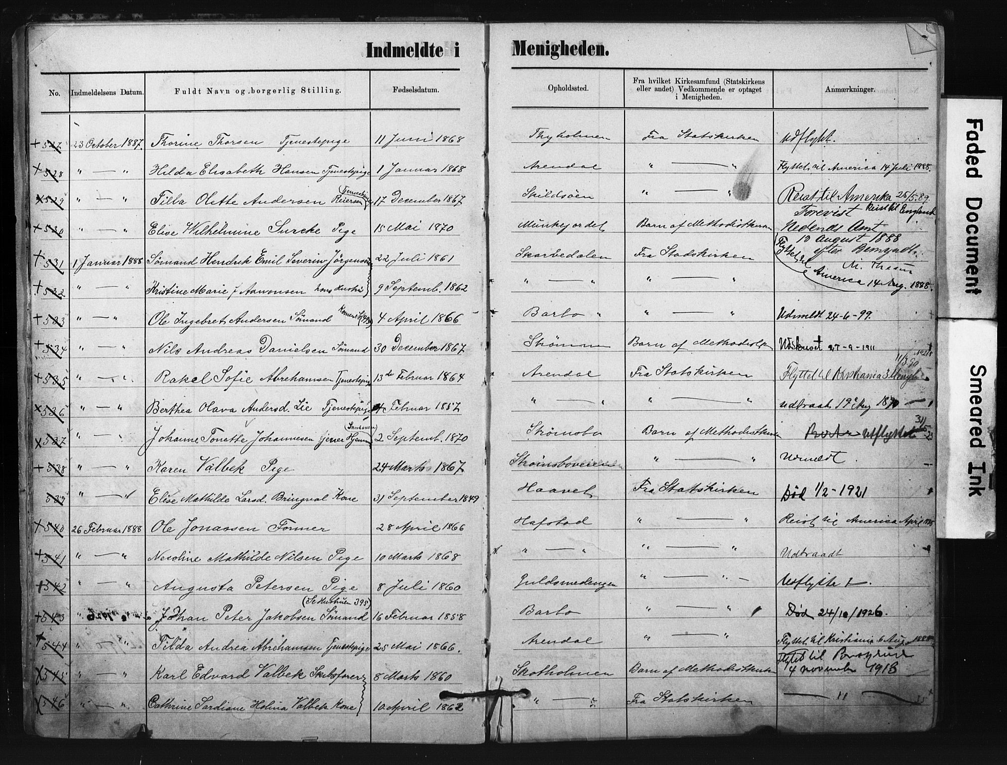 Metodistmenigheten, Arendal, SAK/1292-0011/F/Fa/L0004: Dissenter register no. F-4, 1883-1892, p. 6