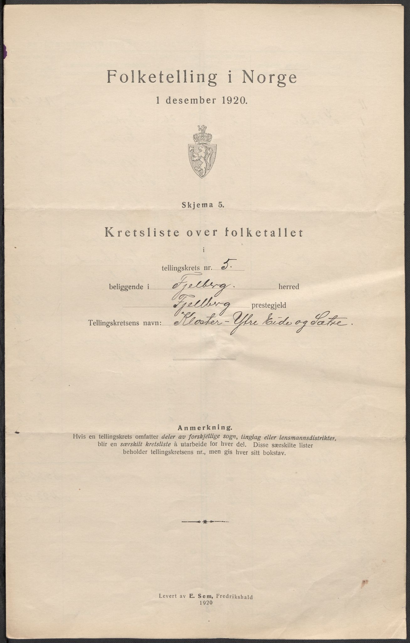 SAB, 1920 census for Fjelberg, 1920, p. 16