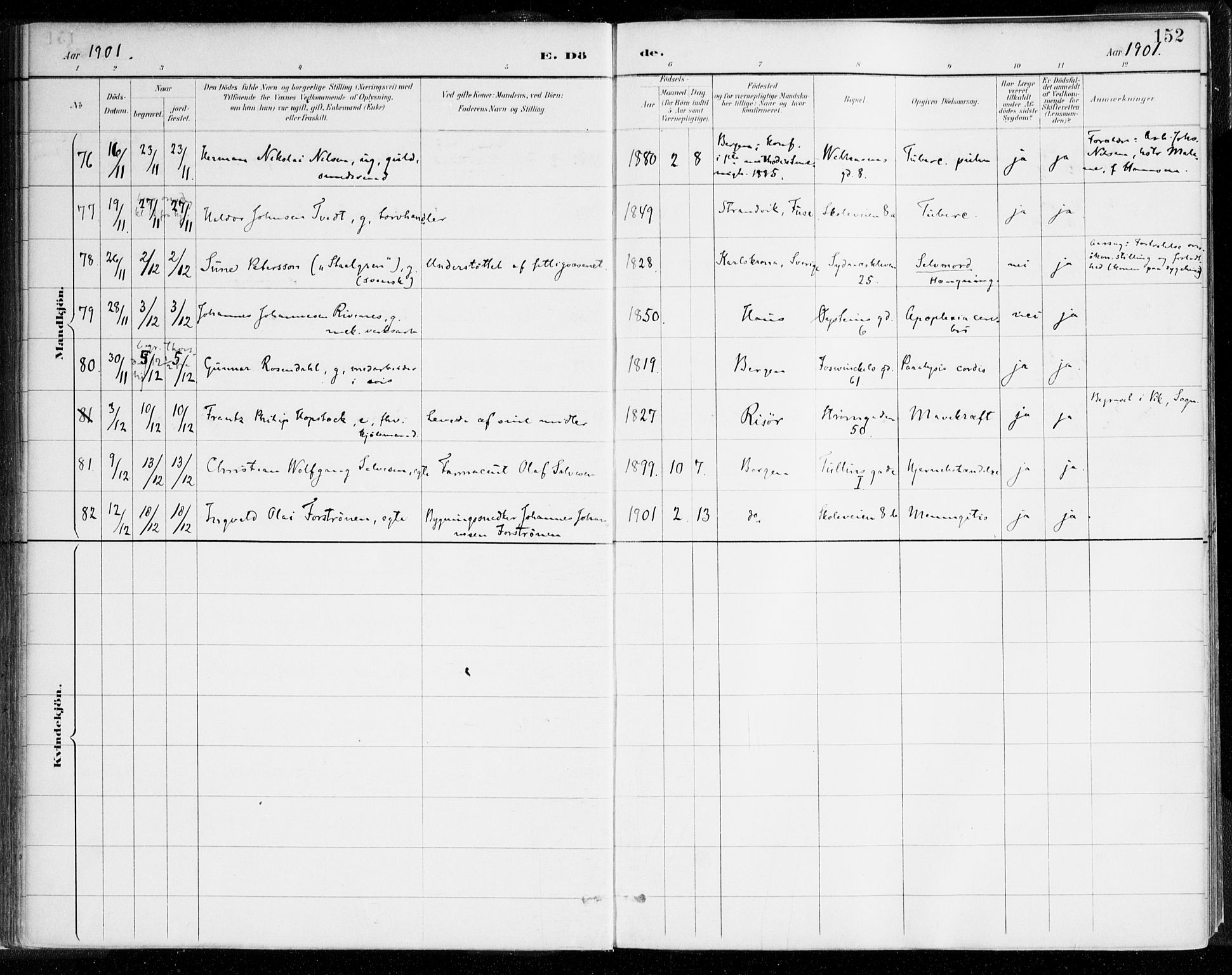 Johanneskirken sokneprestembete, AV/SAB-A-76001/H/Haa/L0019: Parish register (official) no. E 1, 1885-1915, p. 152