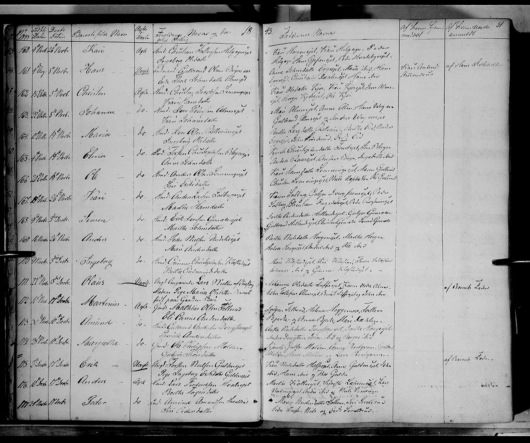 Gran prestekontor, SAH/PREST-112/H/Ha/Haa/L0011: Parish register (official) no. 11, 1842-1856, p. 30-31