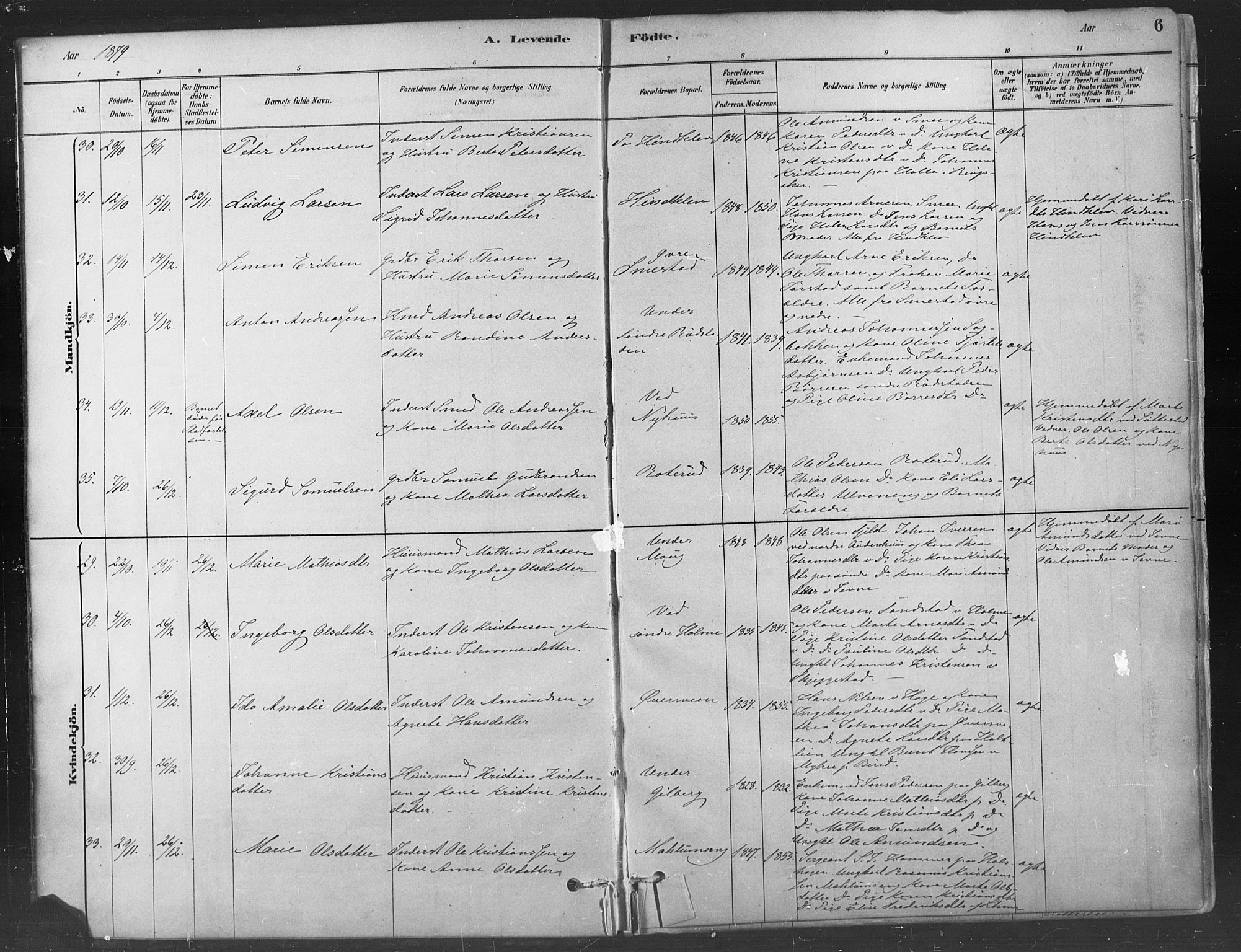Fåberg prestekontor, AV/SAH-PREST-086/H/Ha/Haa/L0009: Parish register (official) no. 9, 1879-1898, p. 6
