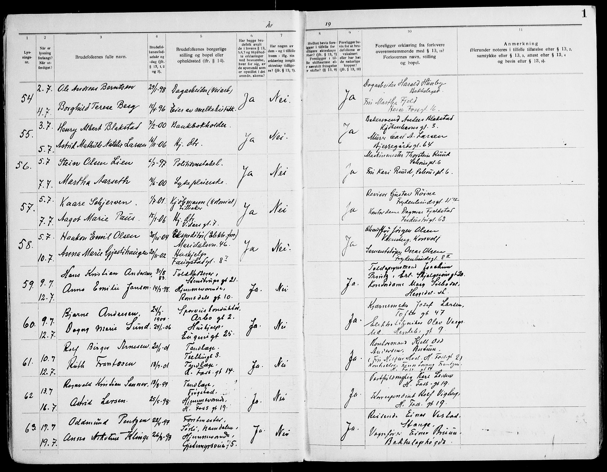 Gamle Aker prestekontor Kirkebøker, SAO/A-10617a/H/L0007: Banns register no. 7, 1928-1935, p. 1
